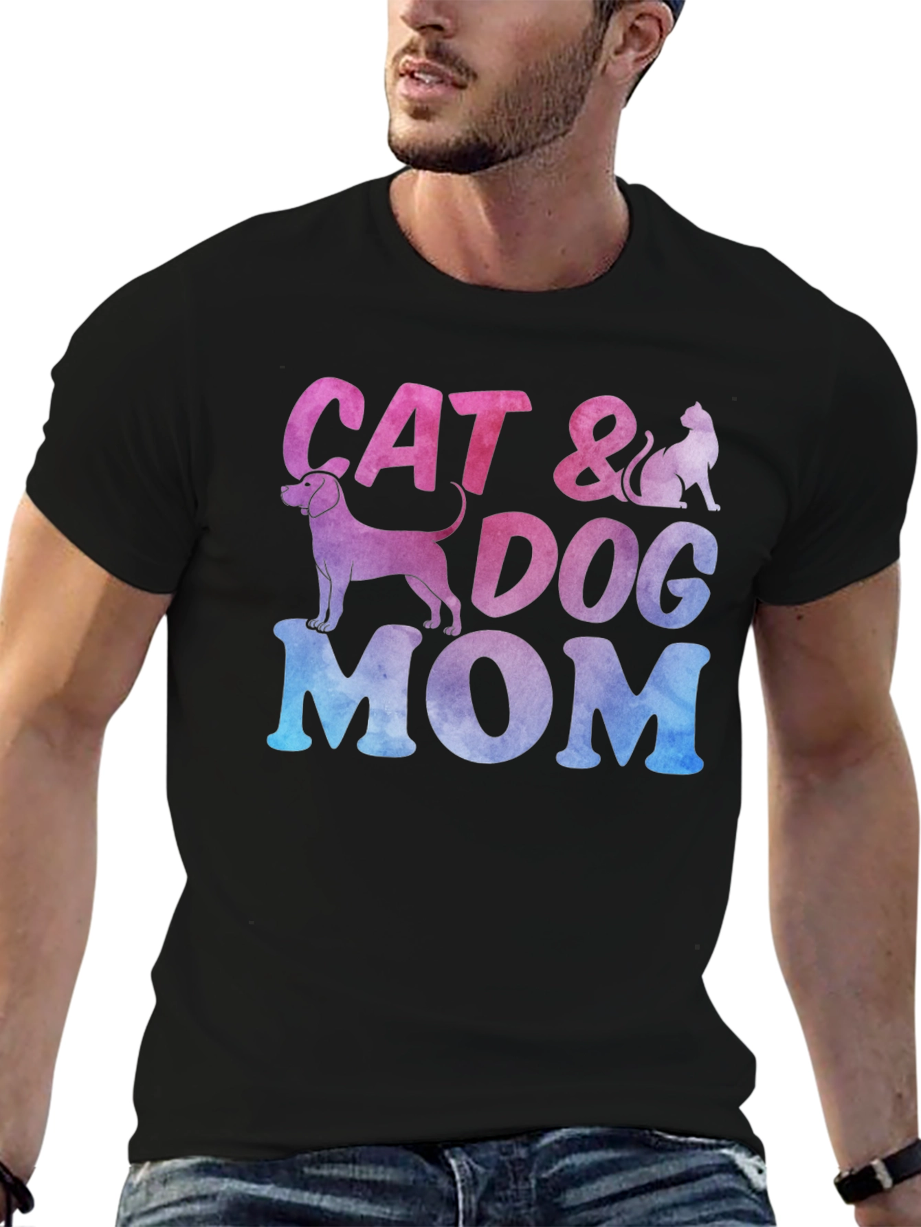Black Cat & Dog Mom Graphic T-Shirt - Unisex Crew Neck view 6