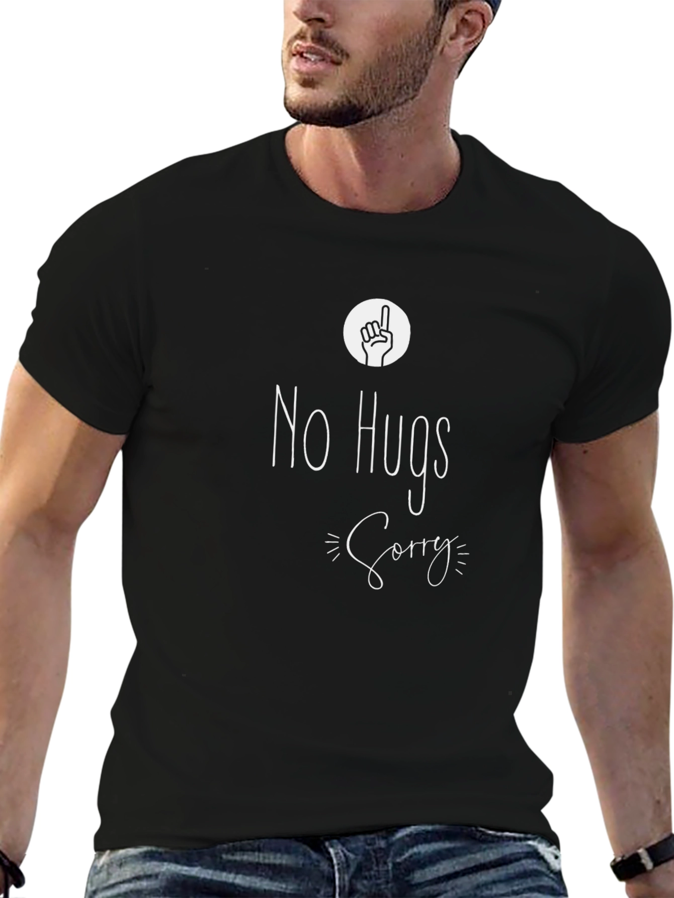 Black No Hugs Sorry Graphic Tee - Unisex Black T-Shirt view 6