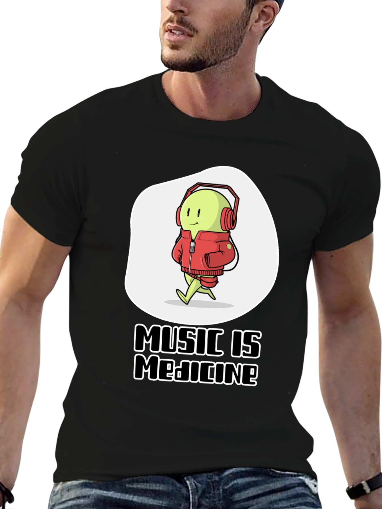 Black Music is Medicine T-Shirt: Cute Character Tee view 6