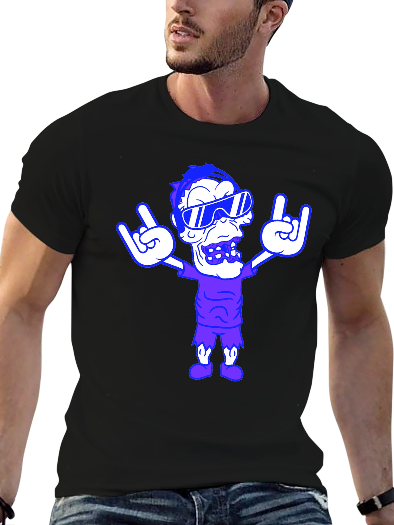 Black Rock On Cartoon Graphic Tee - Black view 6