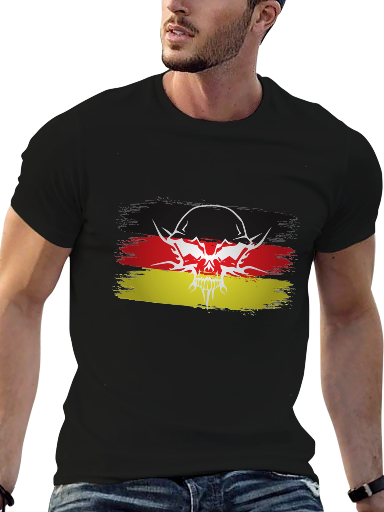 Black German Flag Skull Graphic Black T-Shirt view 6