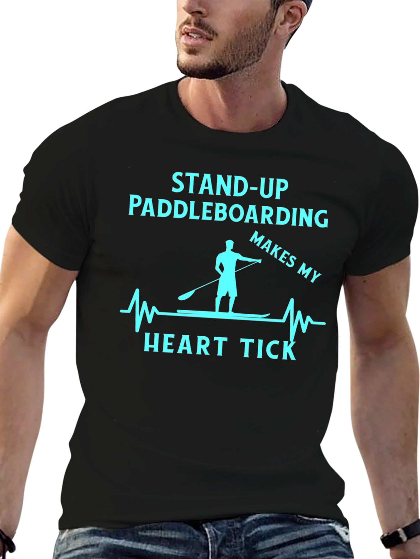 Black Stand Up Paddle Boarding Makes My Heart Tick T-Shirt view 6