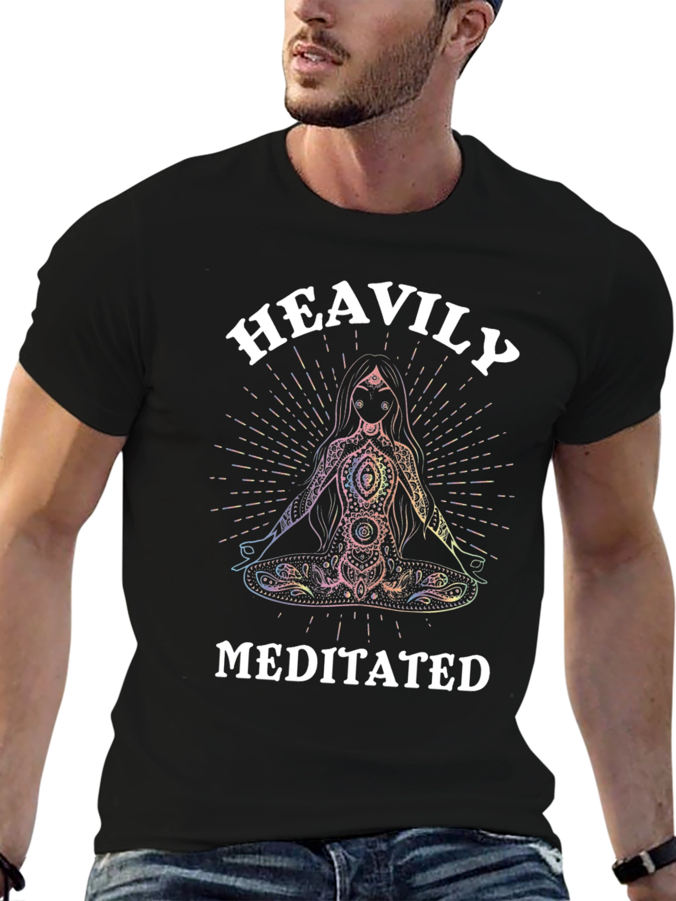 Black Heavily Meditated T-Shirt - Relaxed Fit Cotton Tee view 6