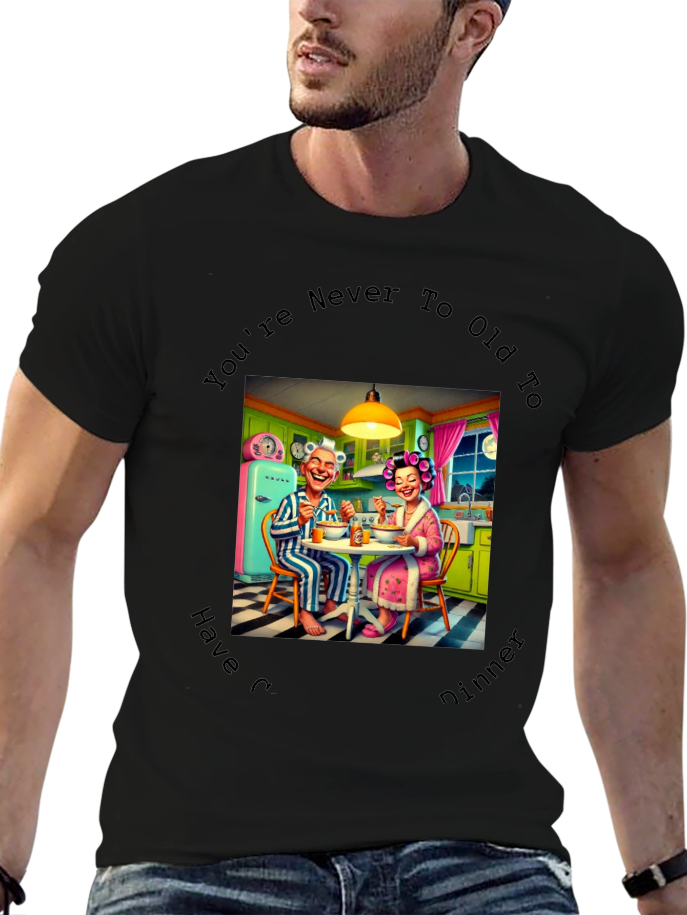 Black Funny "Never too old" Dinner T-Shirt view 6