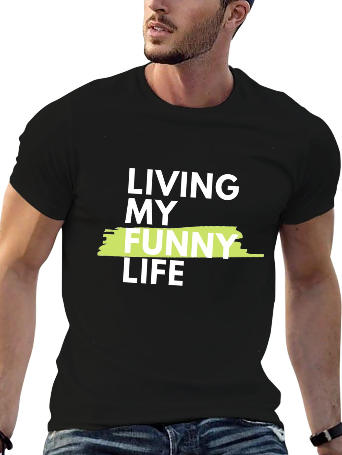 Black Living My Funny Life Graphic Tee - Casual Black T-Shirt view 6