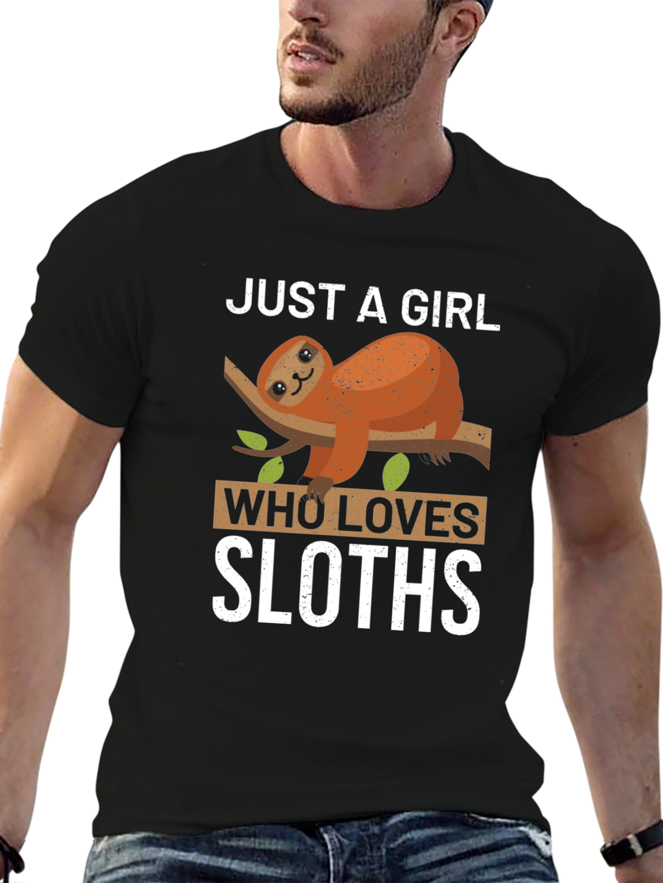 Black Just a Girl Who Loves Sloths T-Shirt view 6