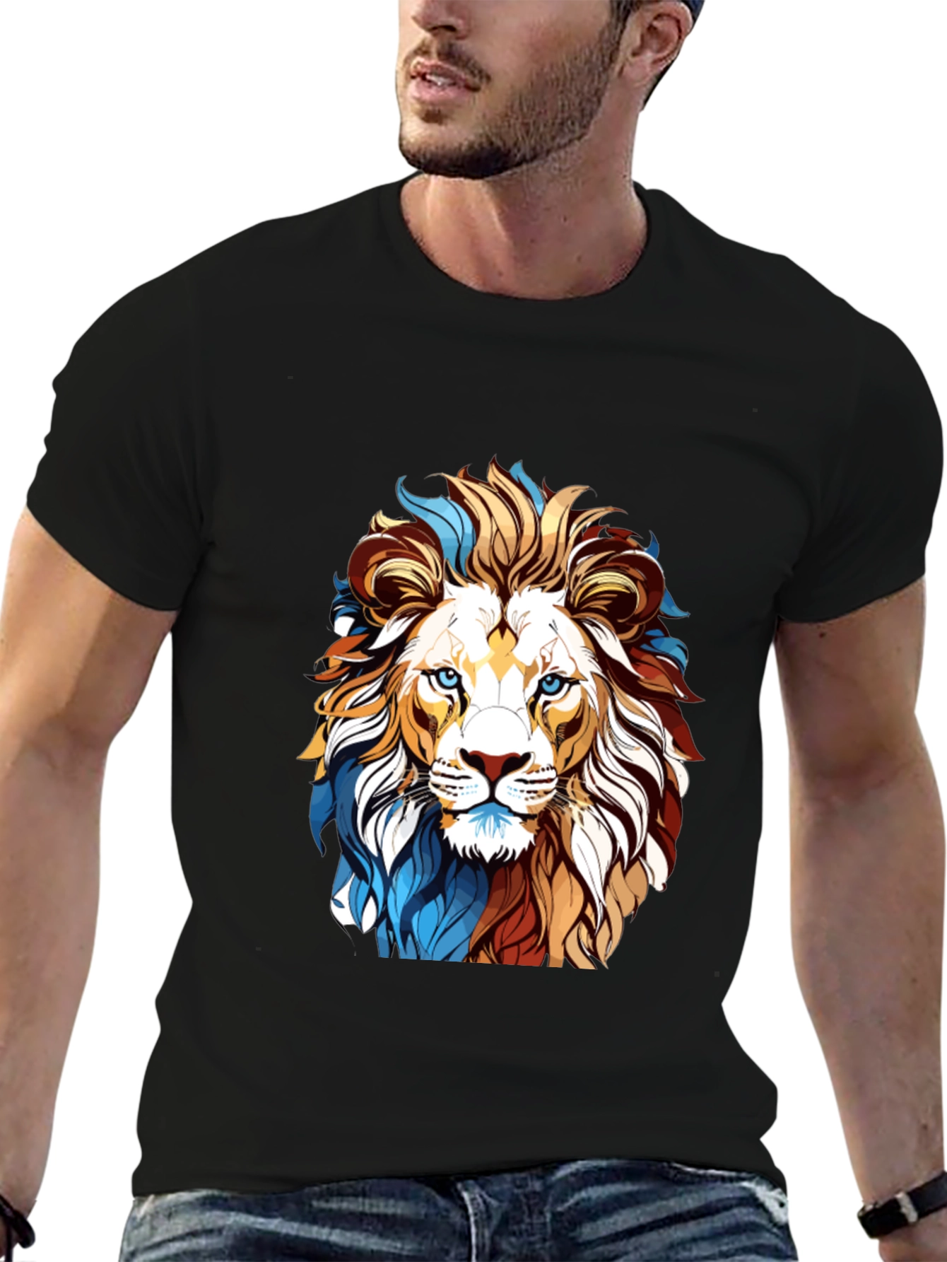 Black Lion Graphic Print Black T-Shirt view 6