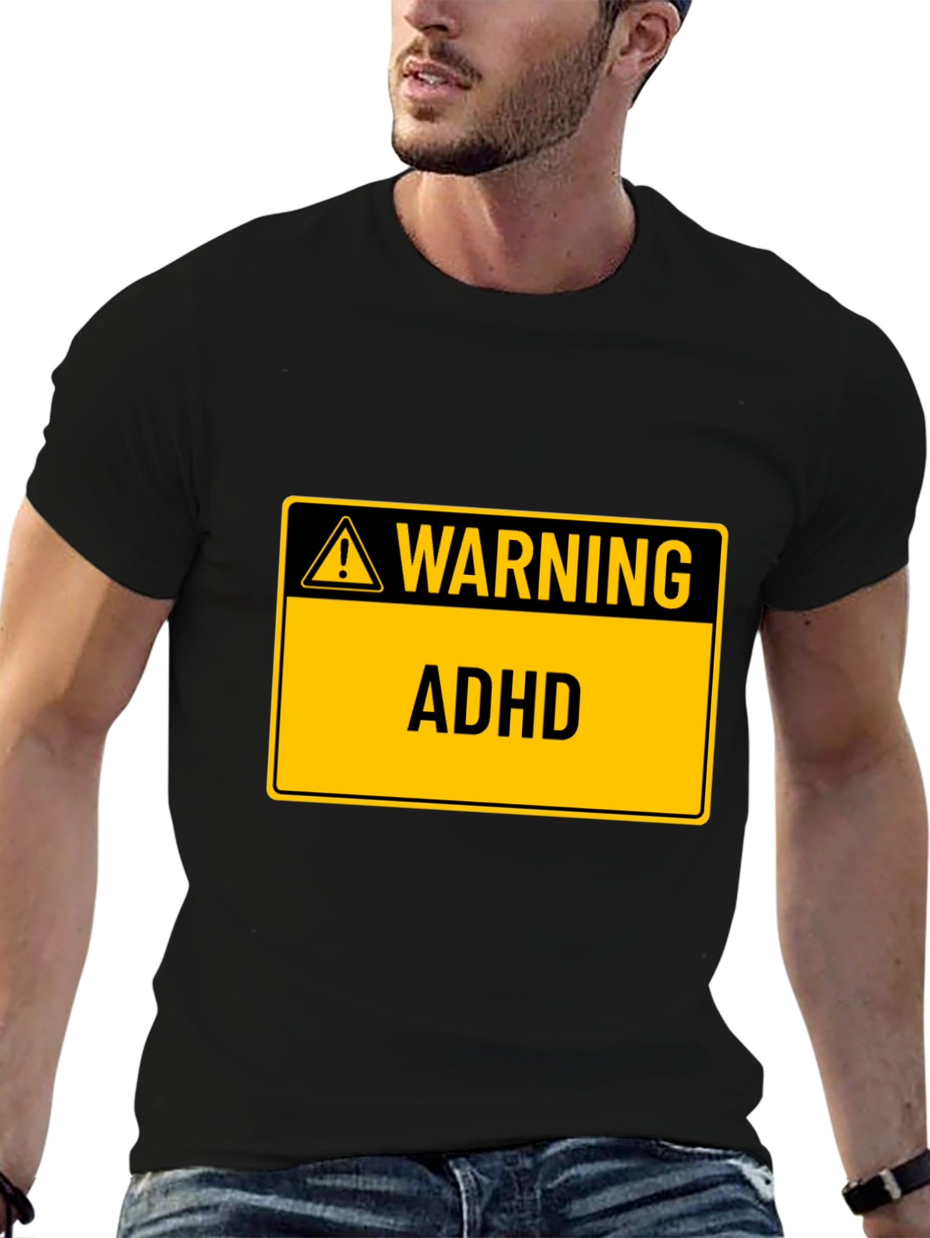 Black Warning ADHD Black T-Shirt view 6