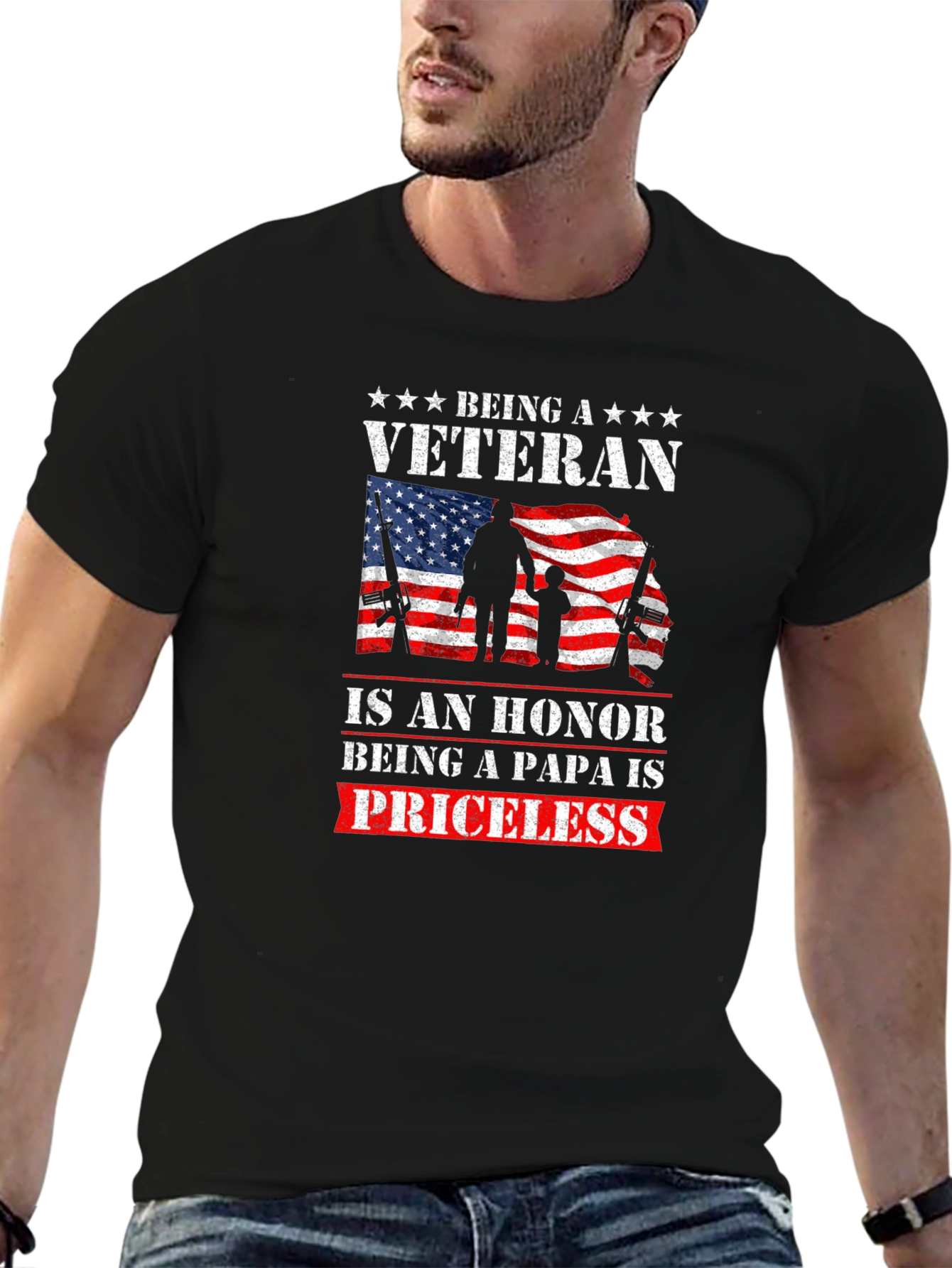 Black Veteran Papa Honor T-Shirt view 6