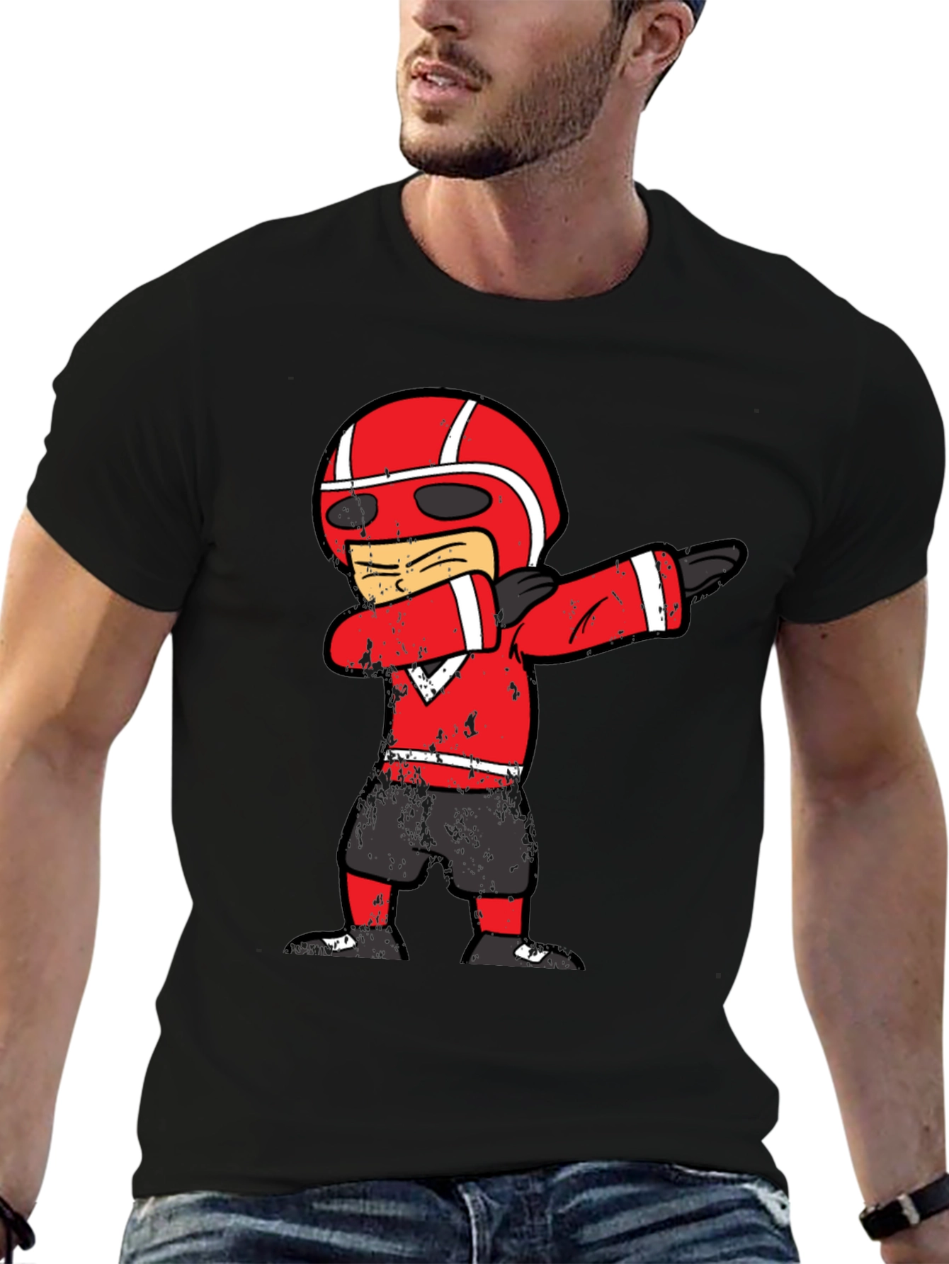 Black Dabbing Football Player T-Shirt view 6