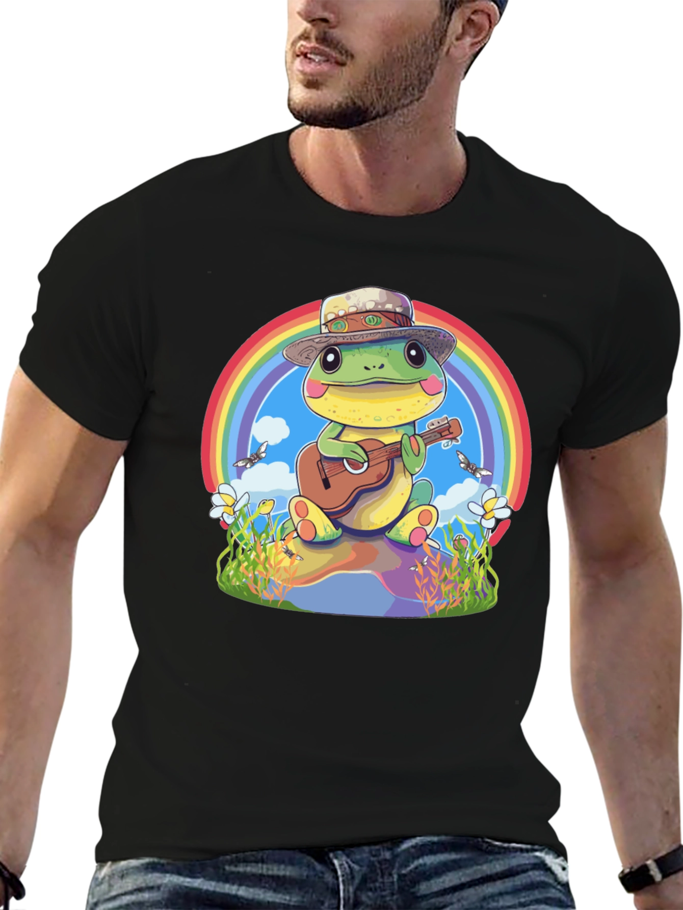 Black Frog Playing Guitar T-Shirt view 6