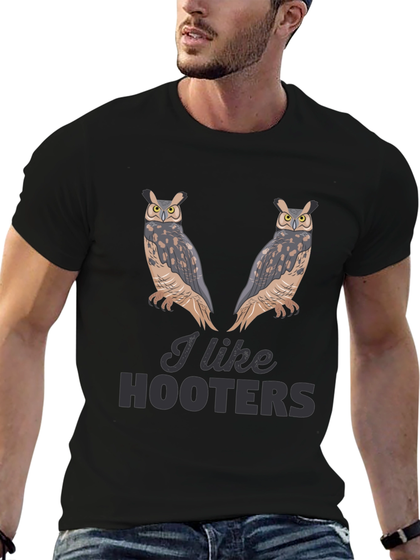 Black I Like Hooters Owl Graphic Black T-Shirt view 6