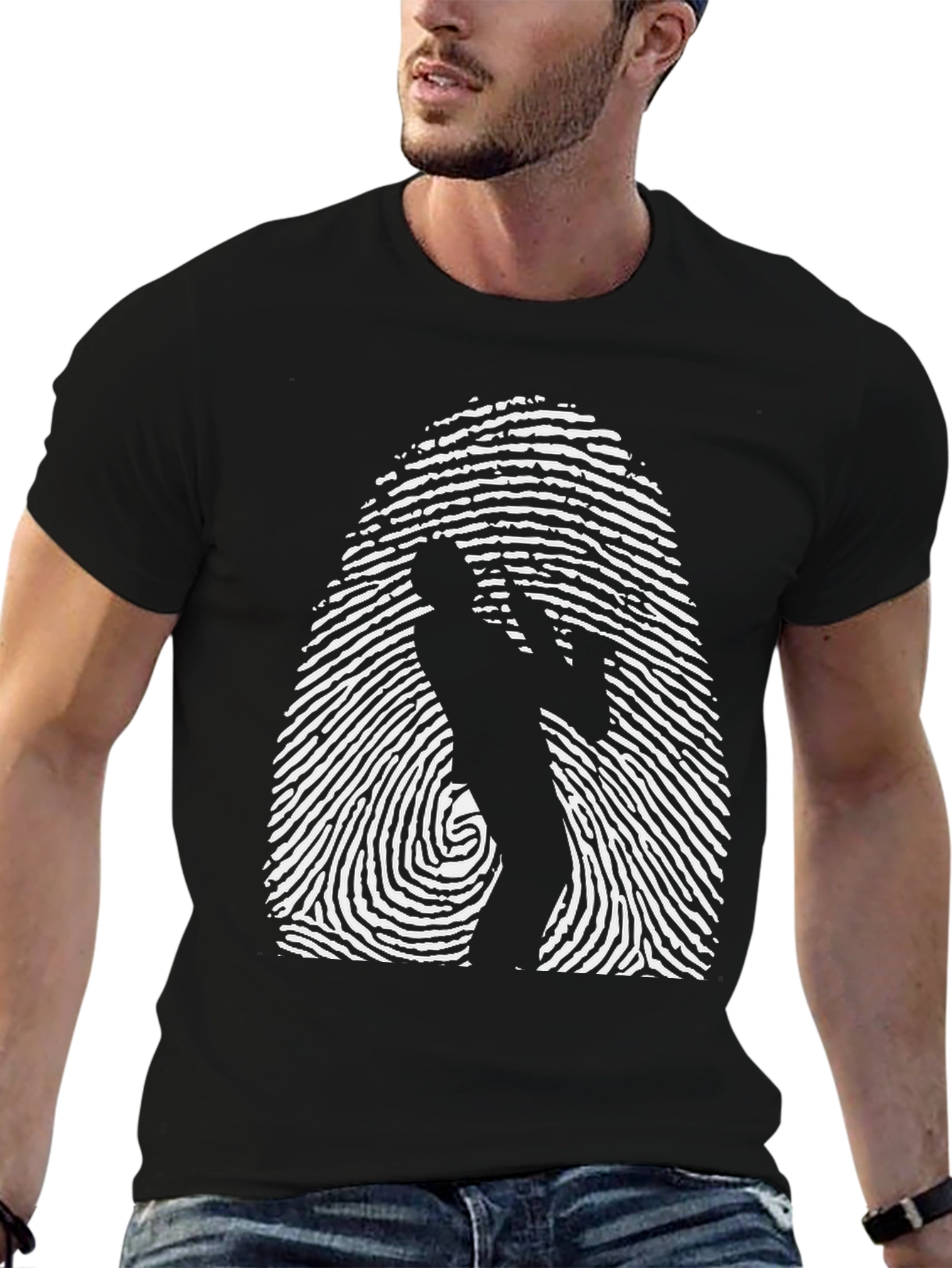 Black Fingerprint Saxophone T-Shirt - Unique Music Tee view 6