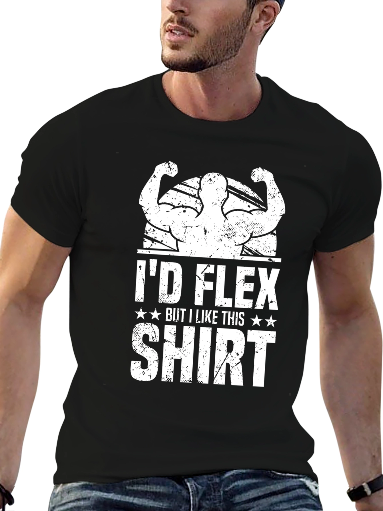 Black I'd Flex But I Like This Shirt Graphic Tee view 6