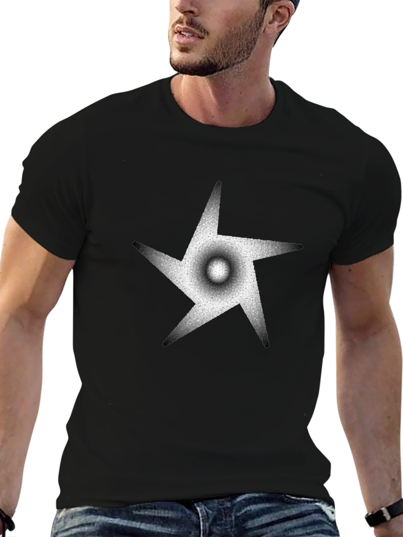 Black Abstract Star Graphic Black Tee view 6