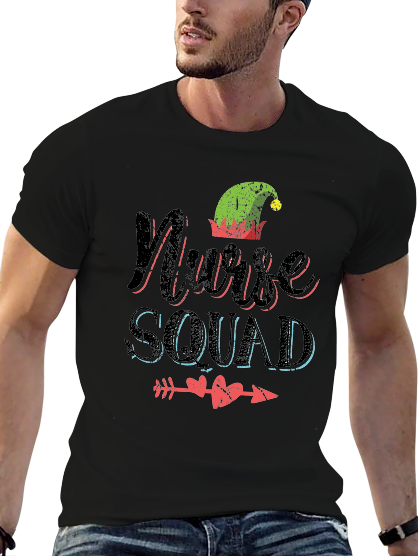 Black Nurse Squad Elf Hat Tee view 6