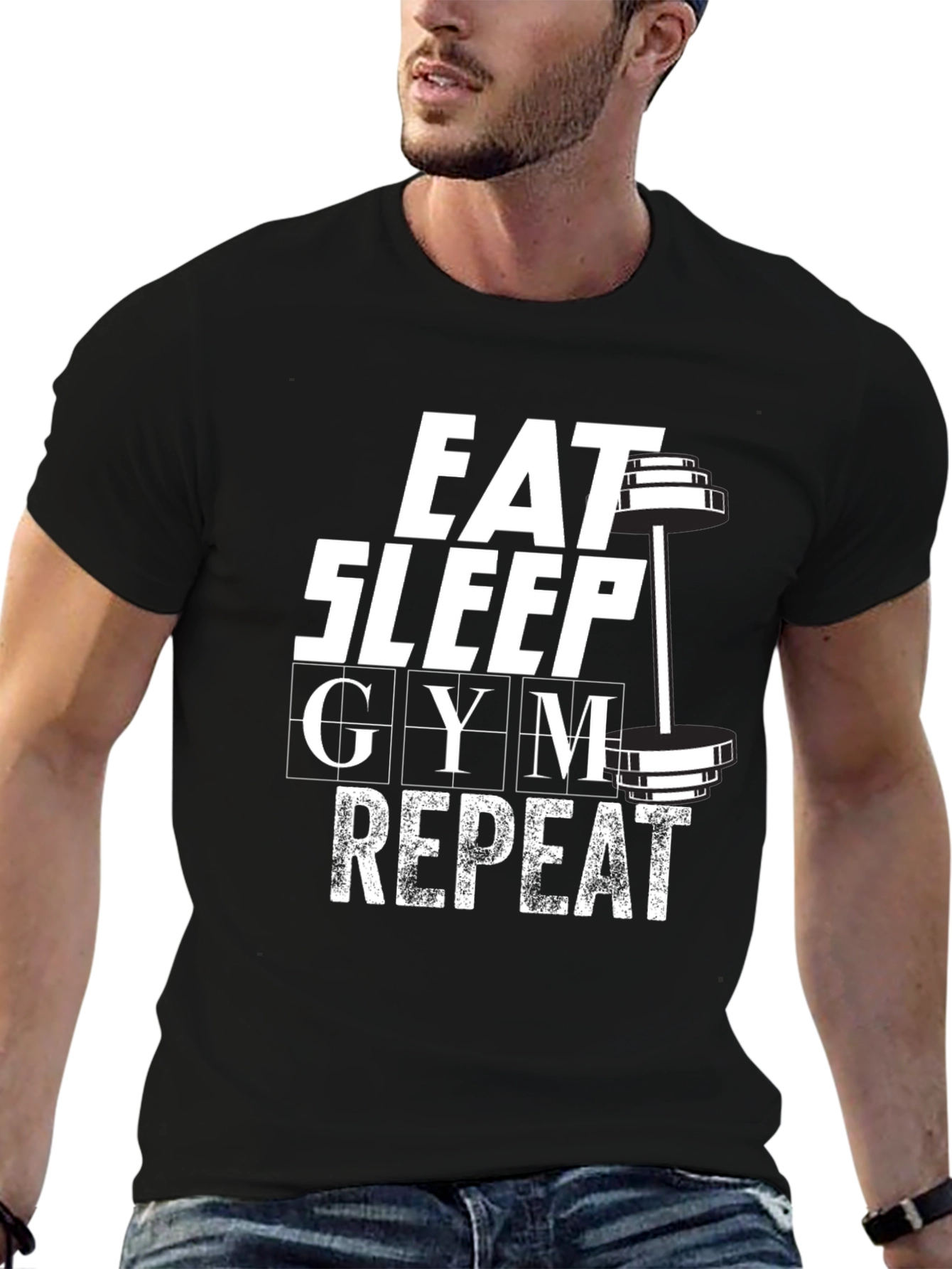 Black Eat Sleep Gym Repeat Graphic T-Shirt - Black view 6