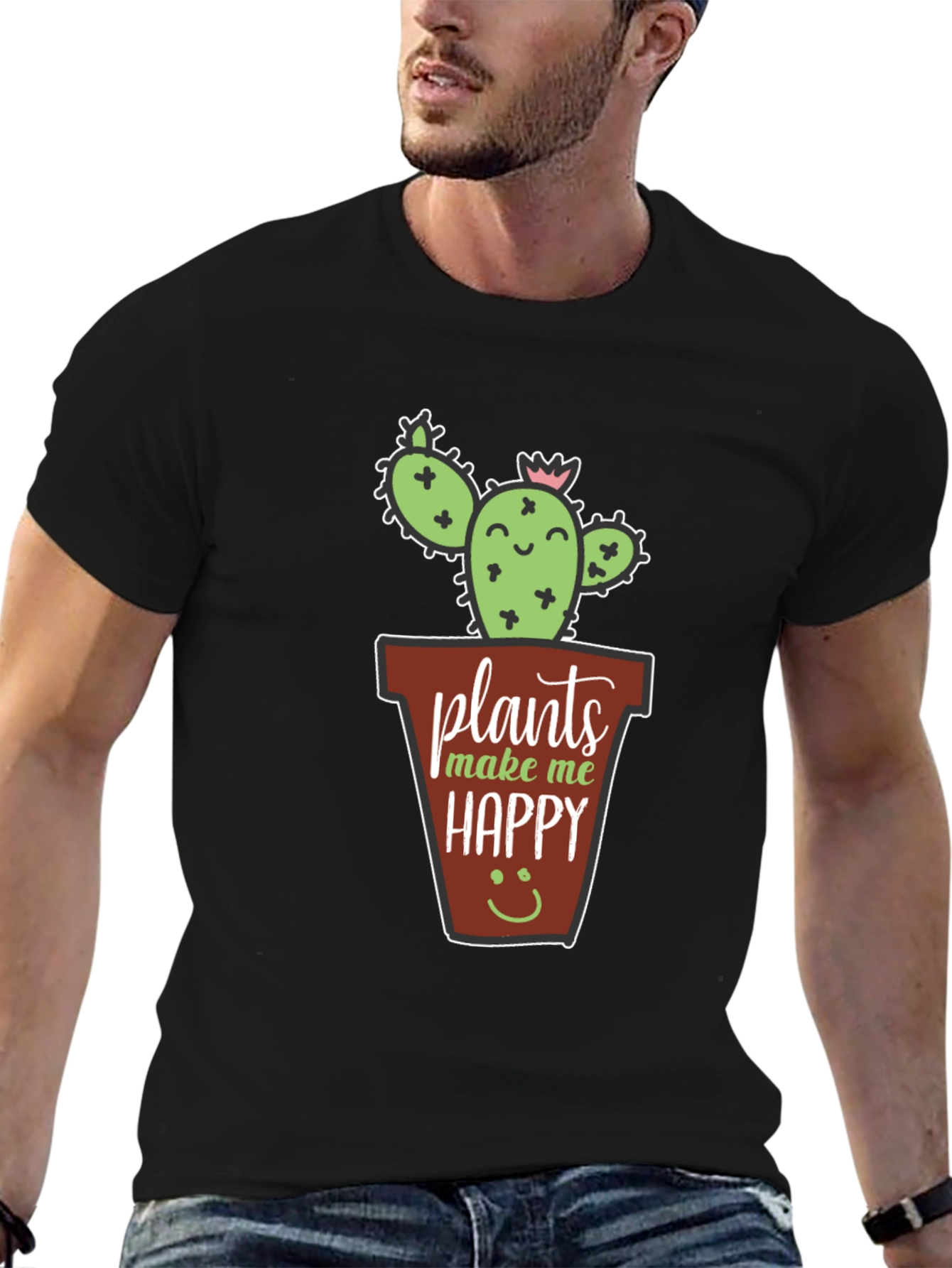 Black Plants Make Me Happy T-Shirt - Cute Cactus Tee view 6