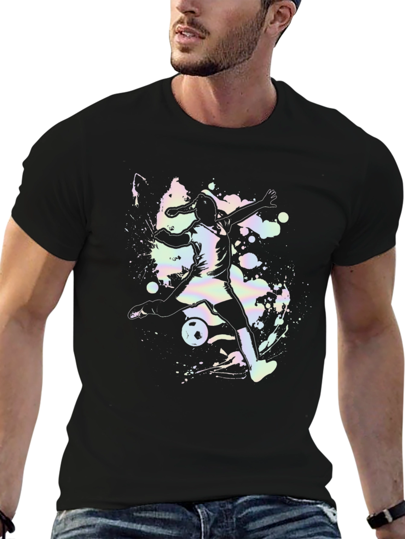 Black Soccer Girl Graphic Tee - Black Cotton Casual Shirt view 6
