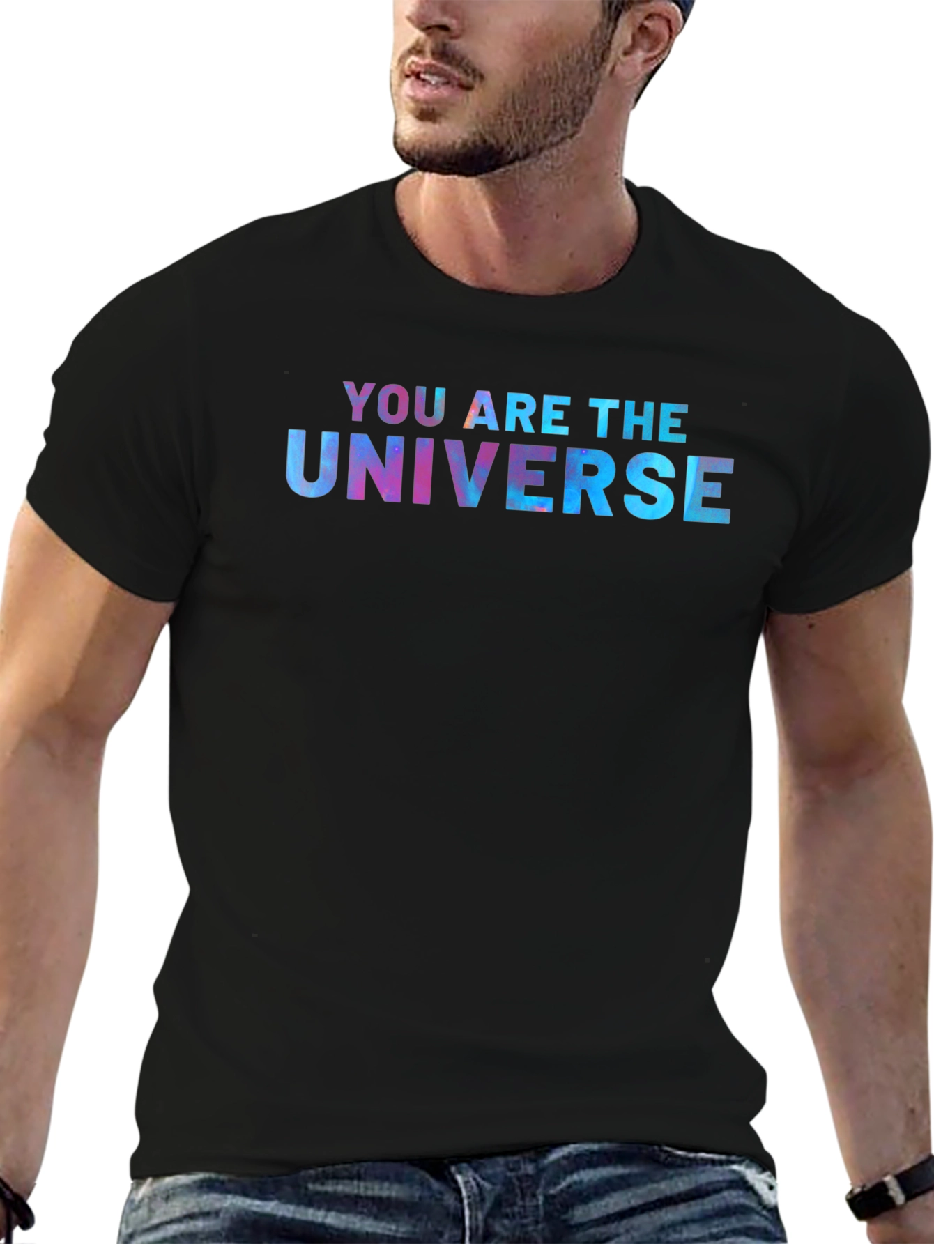 Black You Are The Universe Graphic Tee - Black Cotton T-Shirt view 6