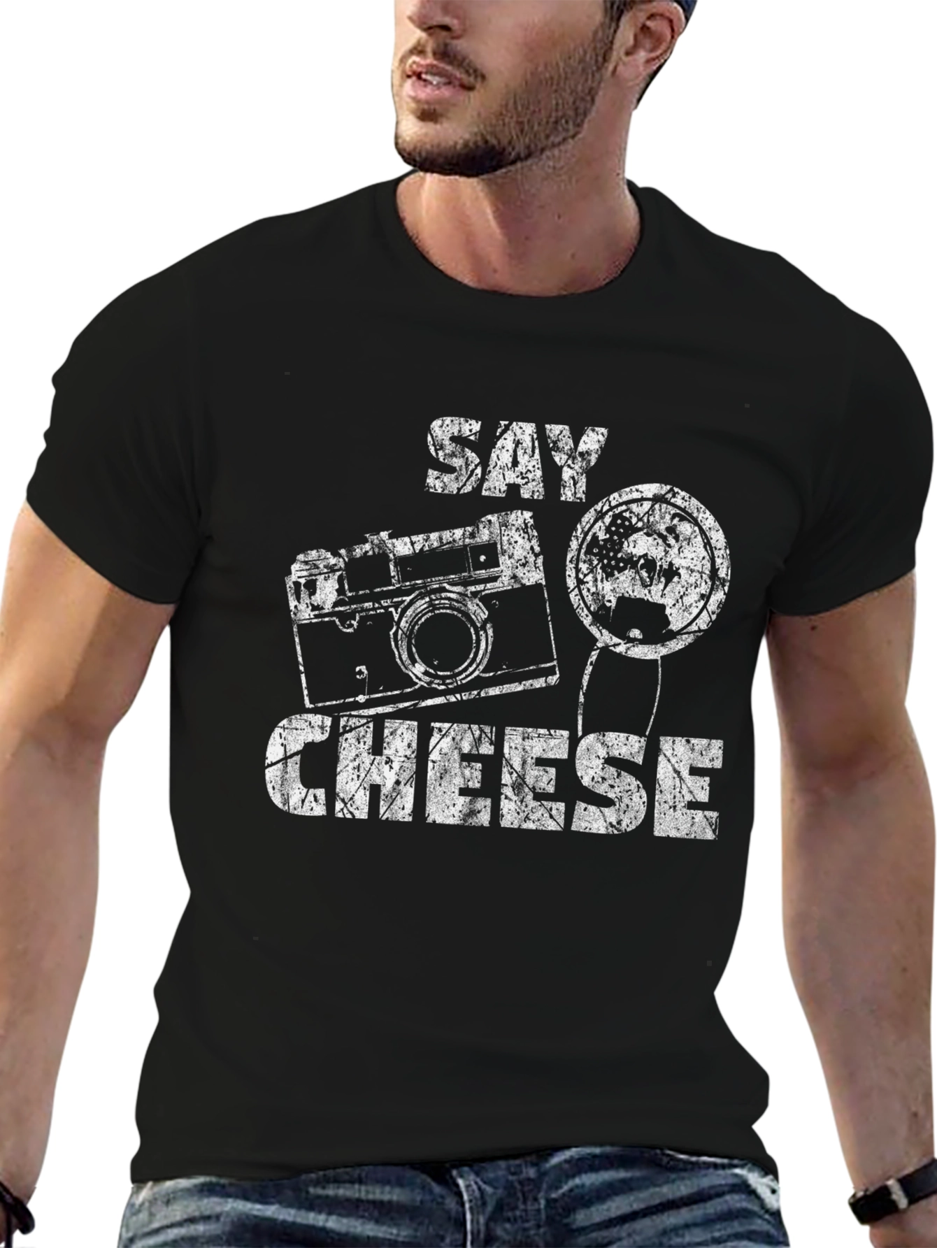 Black Say Cheese Graphic Tee - Retro Camera Design view 6