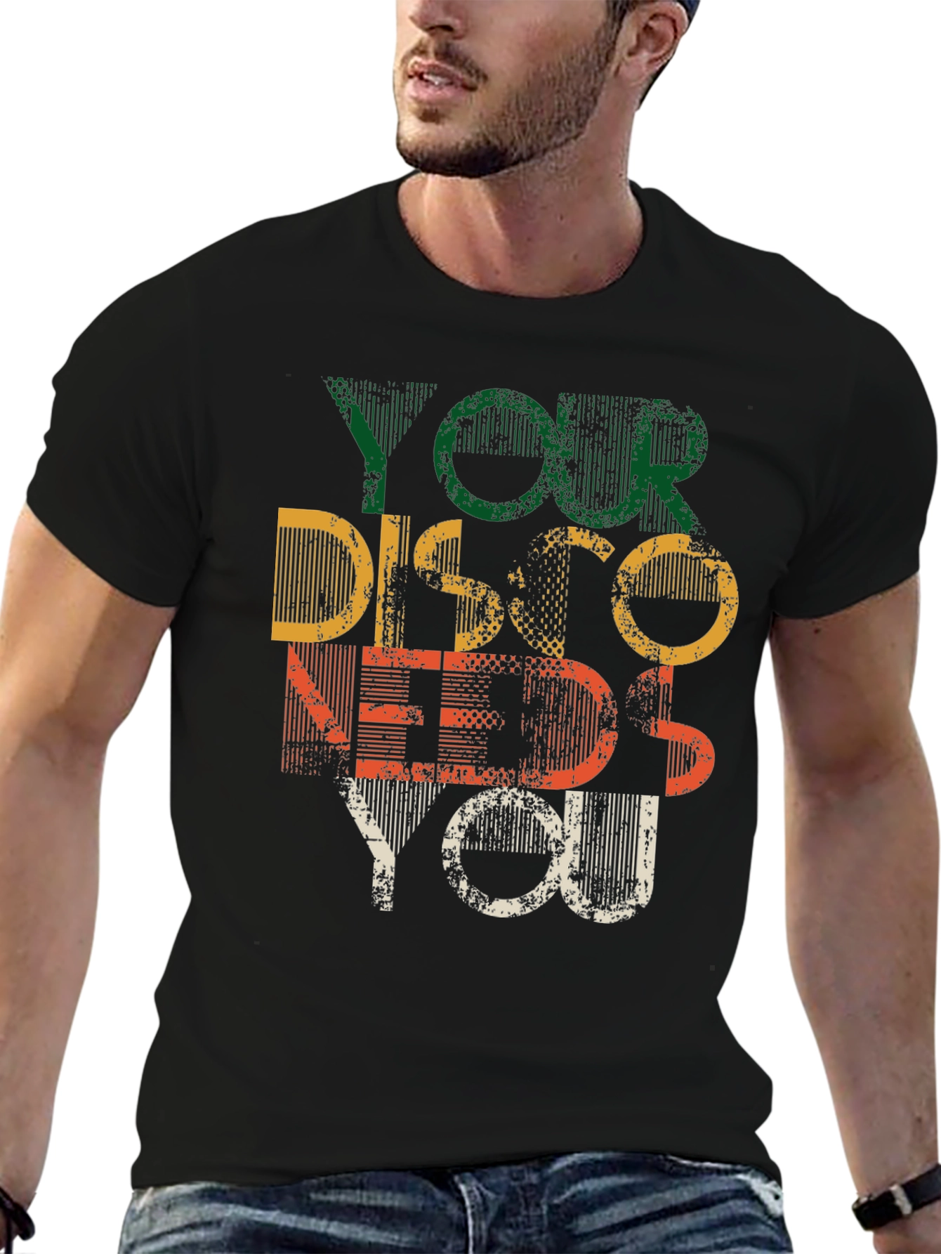 Black Retro Disco Needs You Graphic T-Shirt view 6