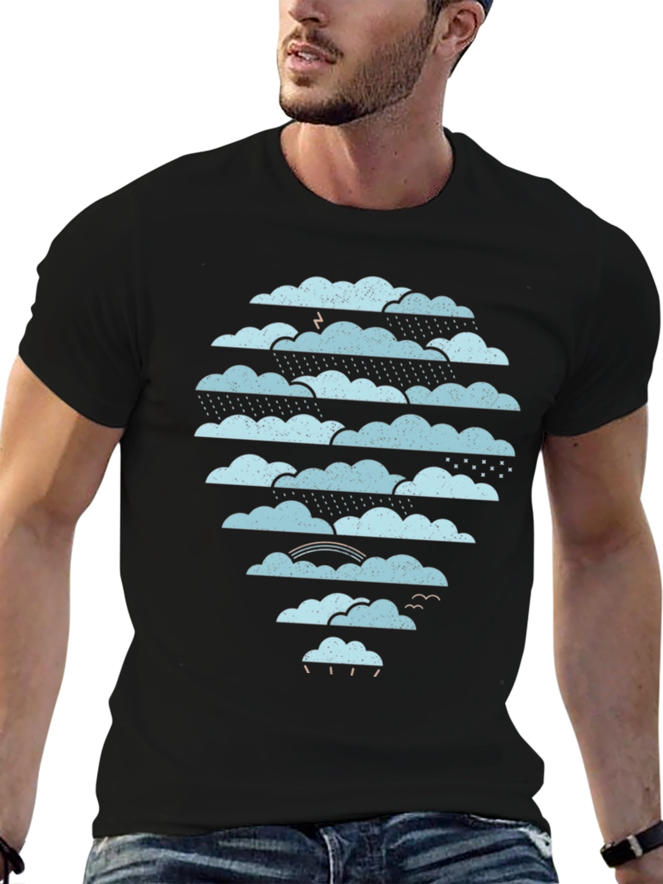 Black Cloudscape Graphic Tee - Weather Pattern Black T-Shirt view 6