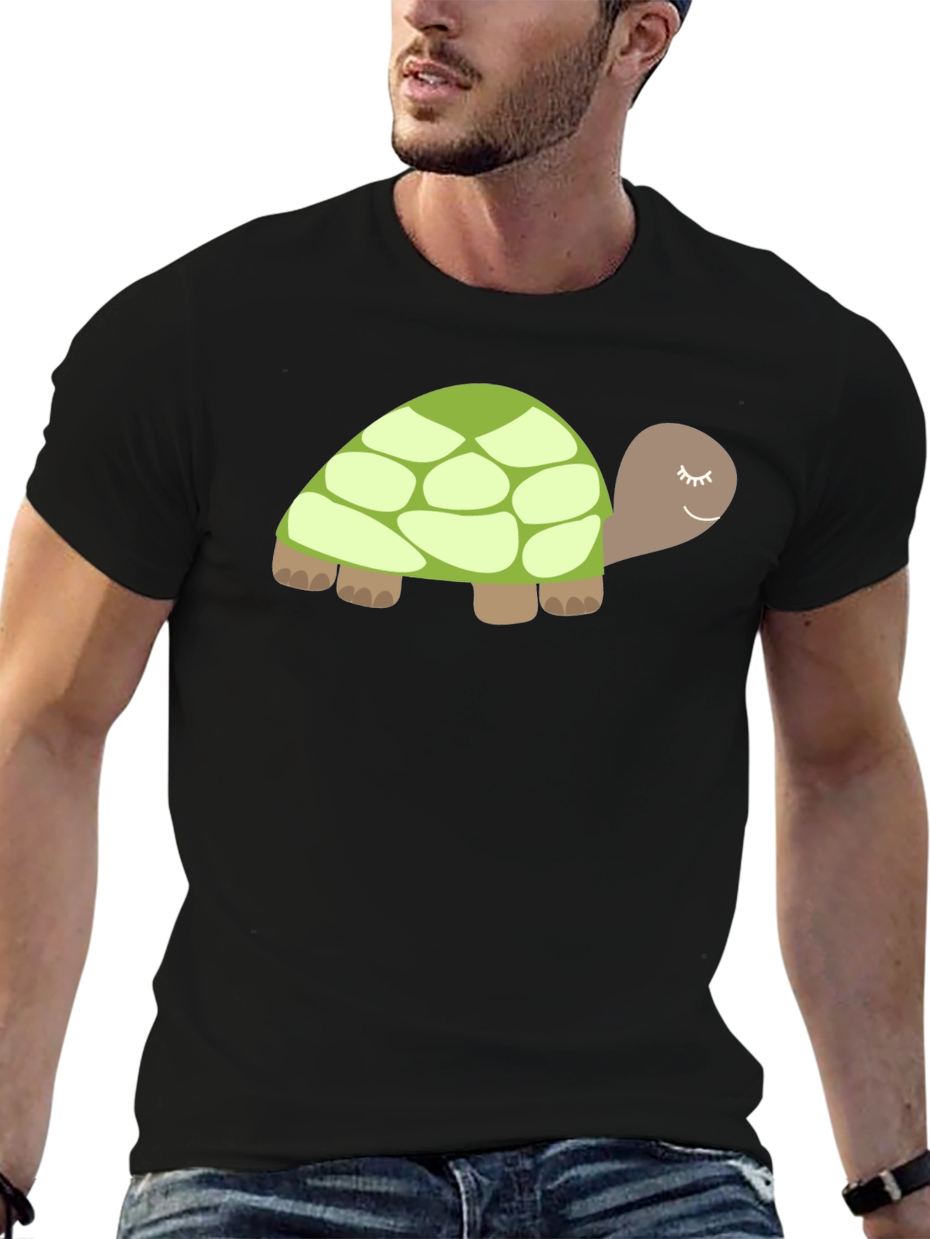 Black Cute Turtle Graphic Tee - Soft Black Cotton view 6