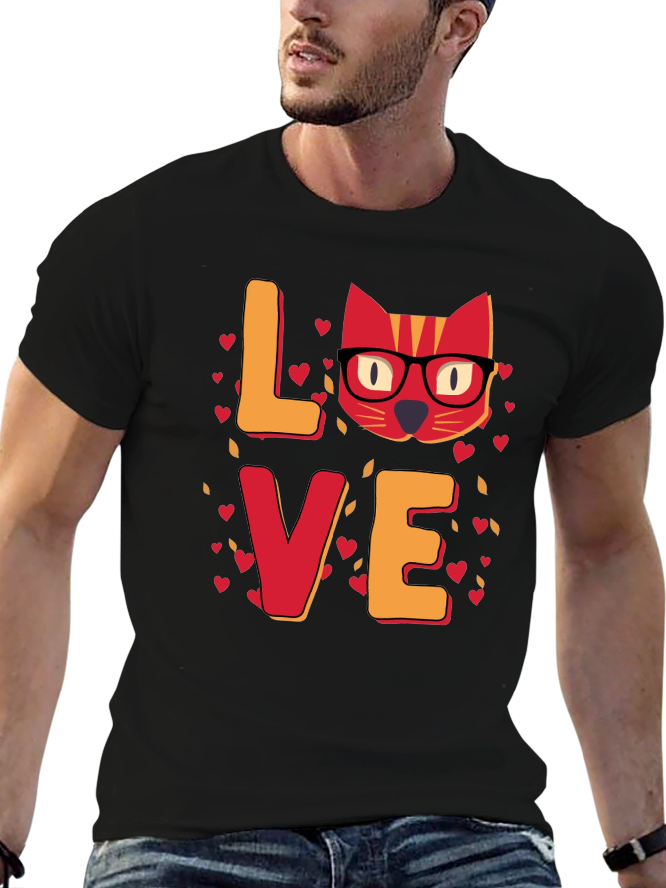 Black Love Cat T-Shirt - Unique Valentine's Day Gift for Cat Lovers view 6