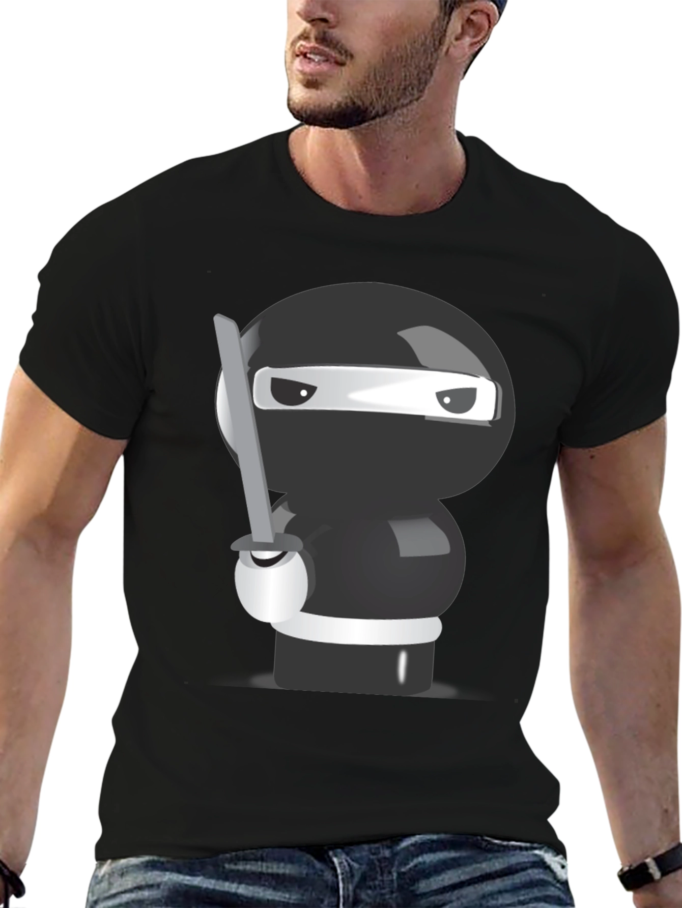 Black Ninja Cartoon Graphic T-Shirt view 6