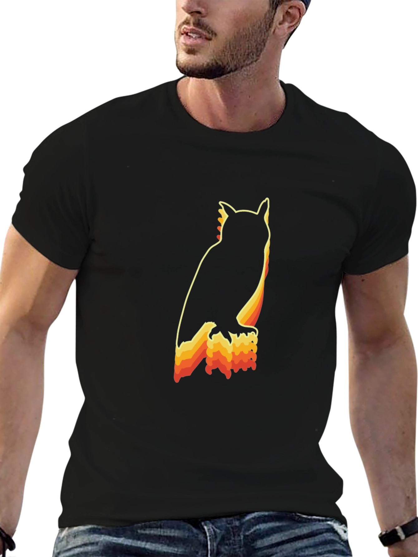 Black Retro Owl Graphic T-Shirt view 6