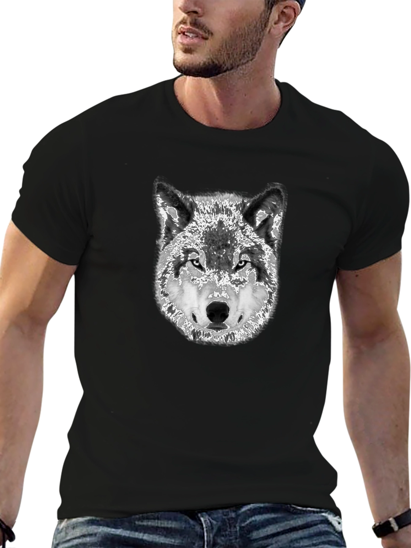 Black Wolf Graphic Print Black T-Shirt view 6