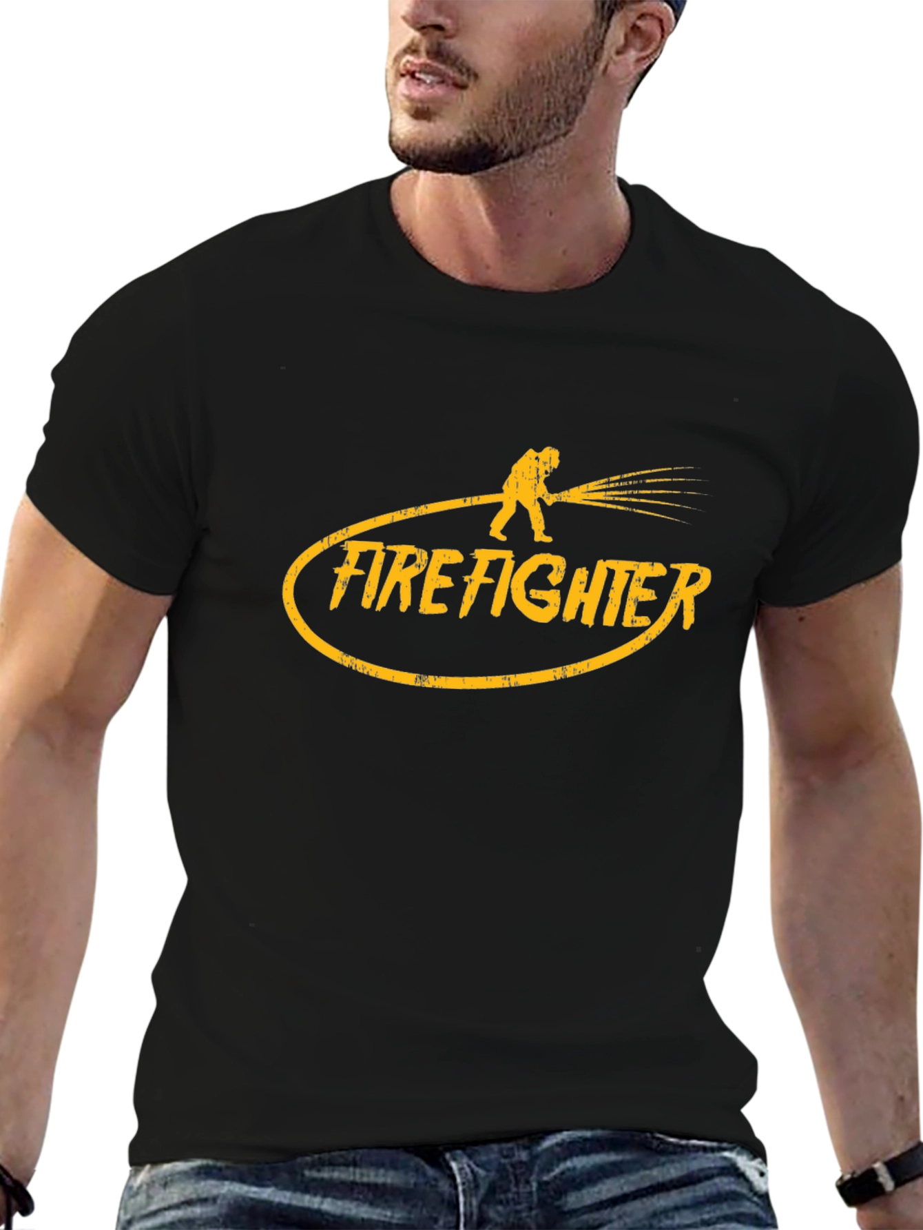 Firefighter Graphic T-Shirt - Black Cotton Tee - 6