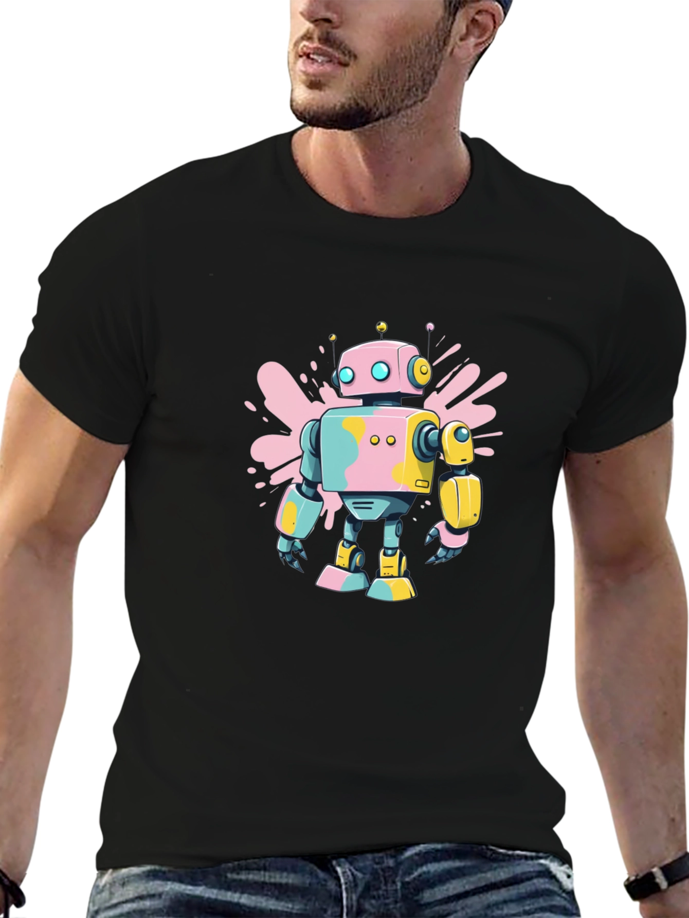 Black Retro Robot T-Shirt - Funky Design view 6