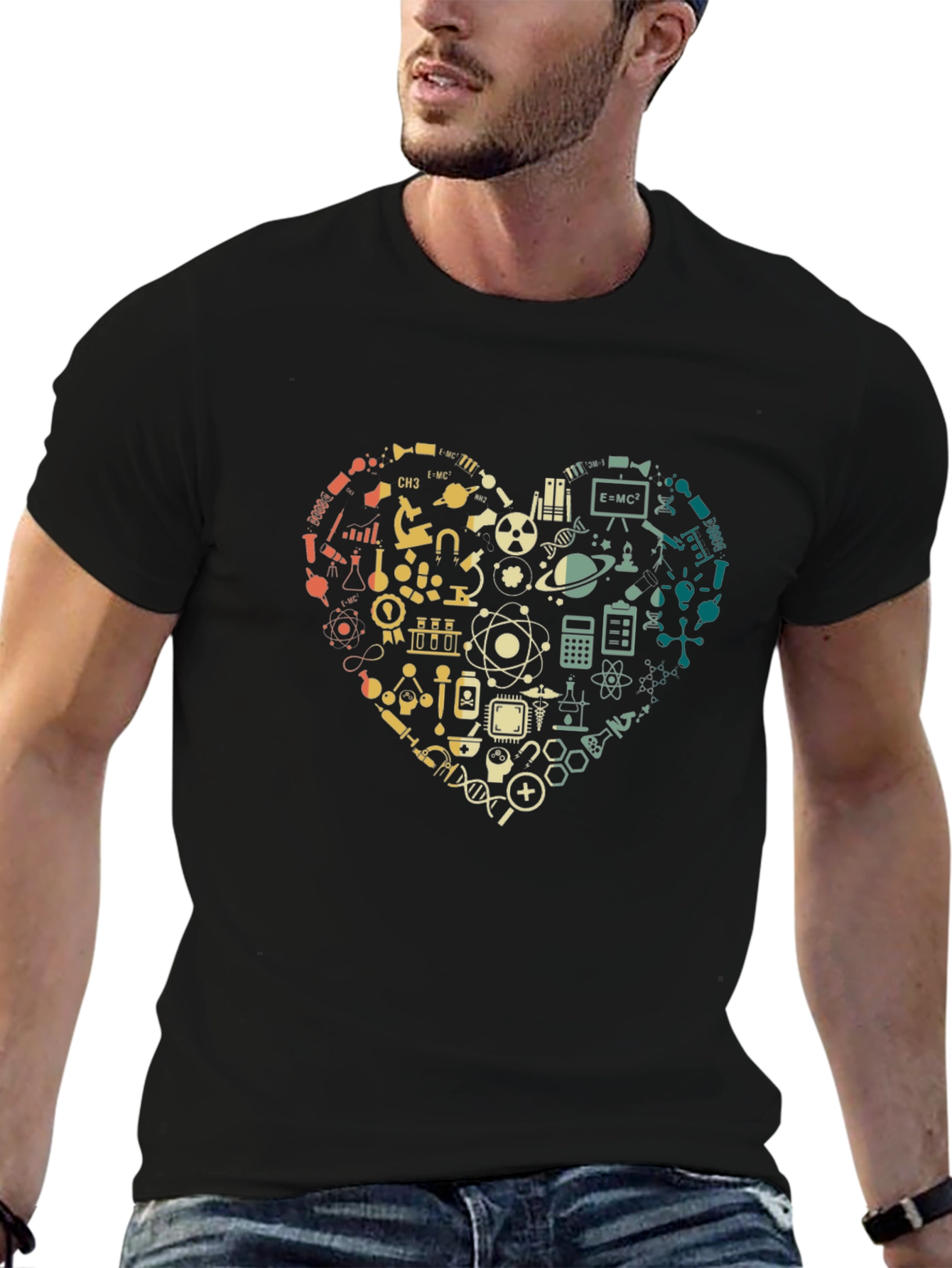 Black Science Lover Heart Graphic T-Shirt view 6
