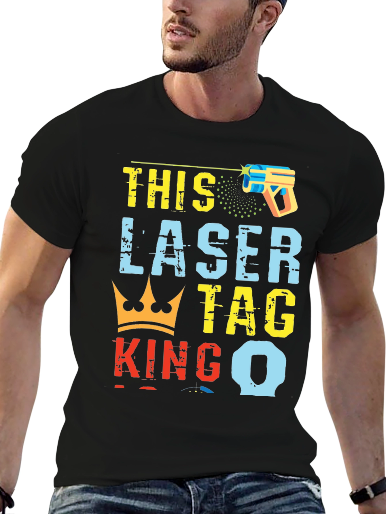 Black Laser Tag King T-Shirt - Unique Graphic Tee view 6