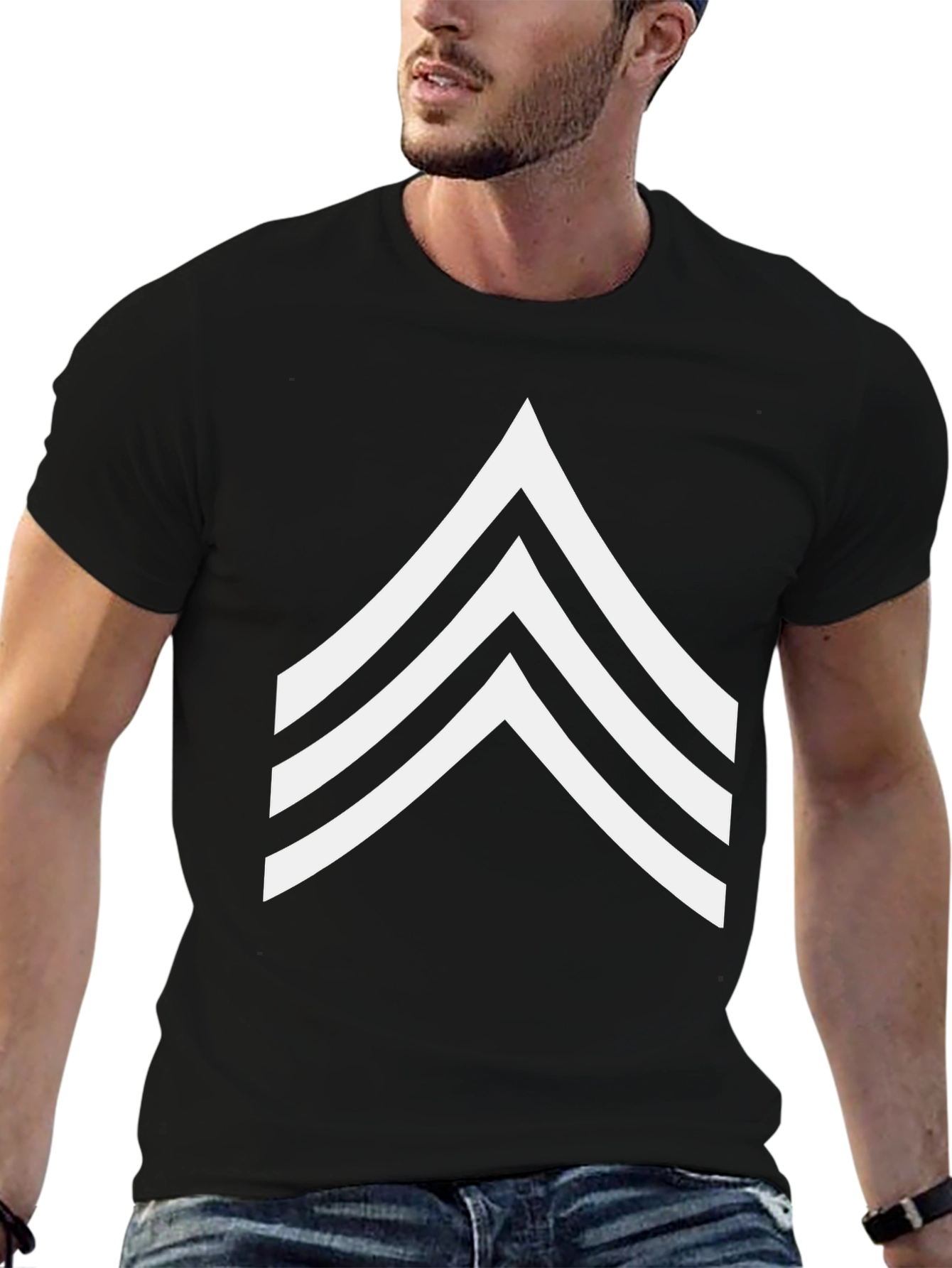 Black Sergeant Stripes Graphic Tee - Military Style Shirt view 6