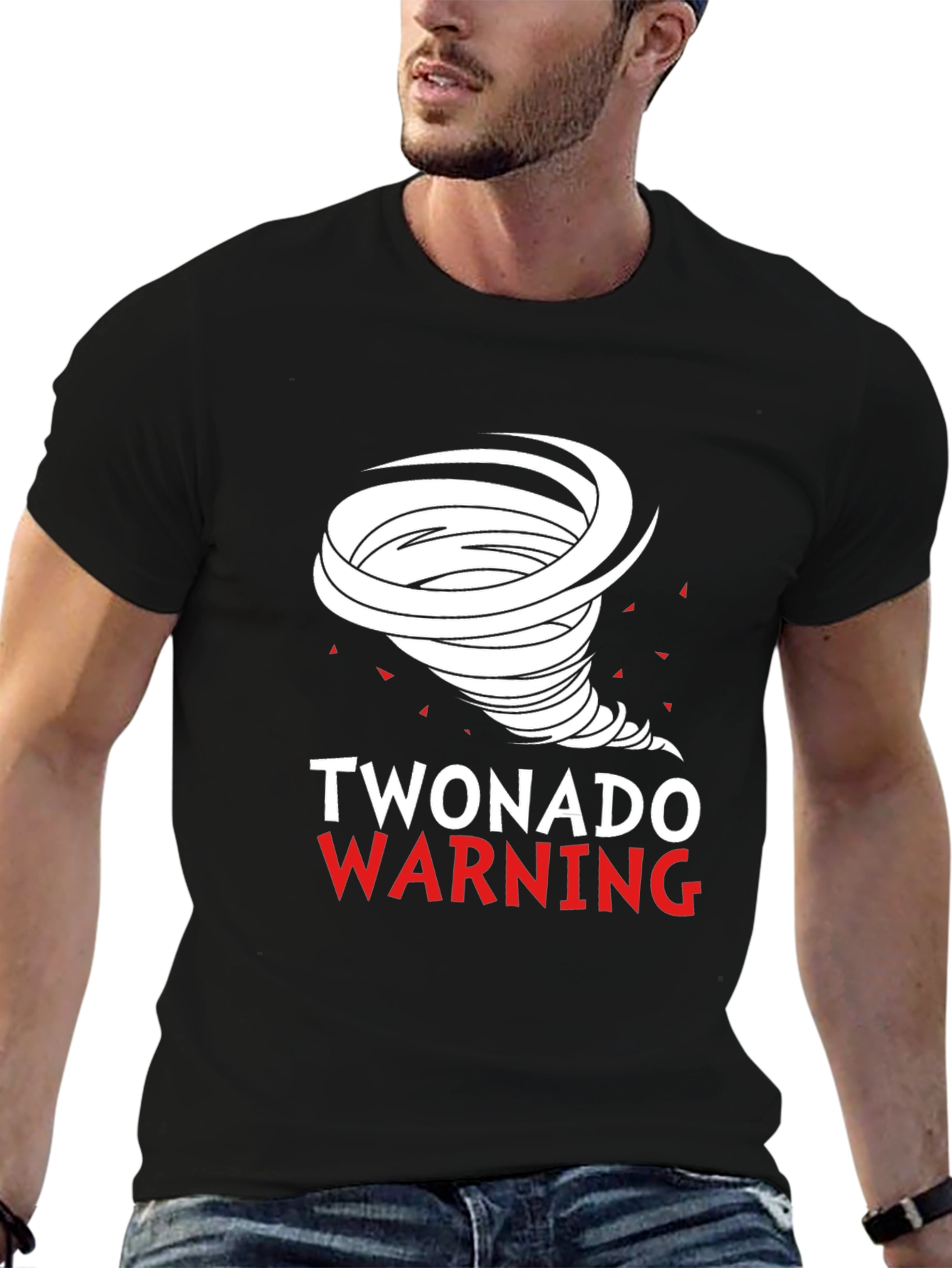 Black Twonado Warning Novelty Graphic T-Shirt view 6
