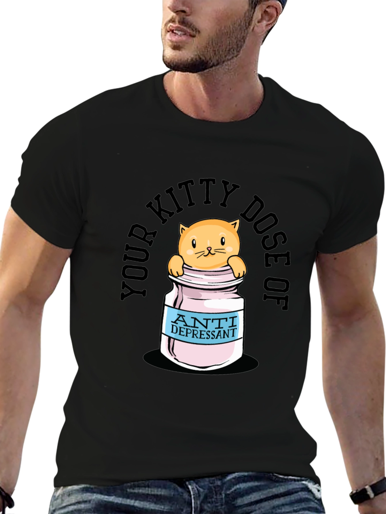 Black Kitty Dose of Antidepressant Funny T-Shirt view 6