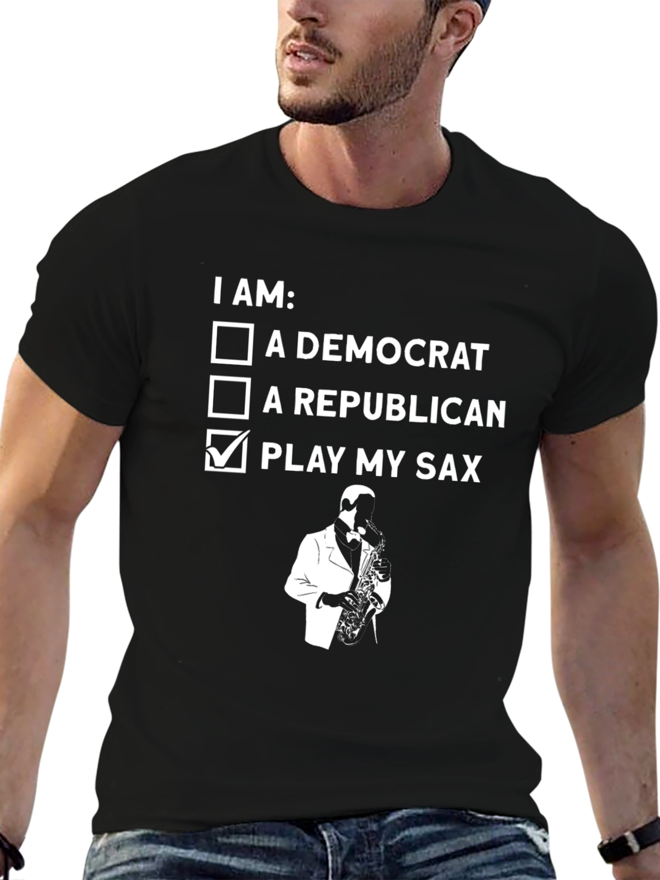 Black I Play My Sax T-Shirt - Novelty Musician Tee view 6