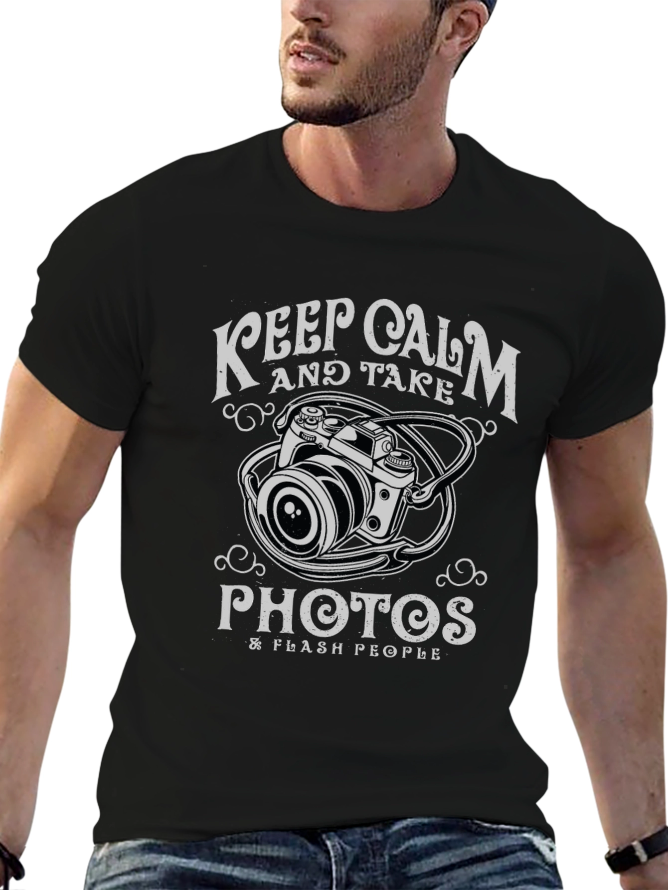 Black Keep Calm & Take Photos Black Graphic T-Shirt view 6