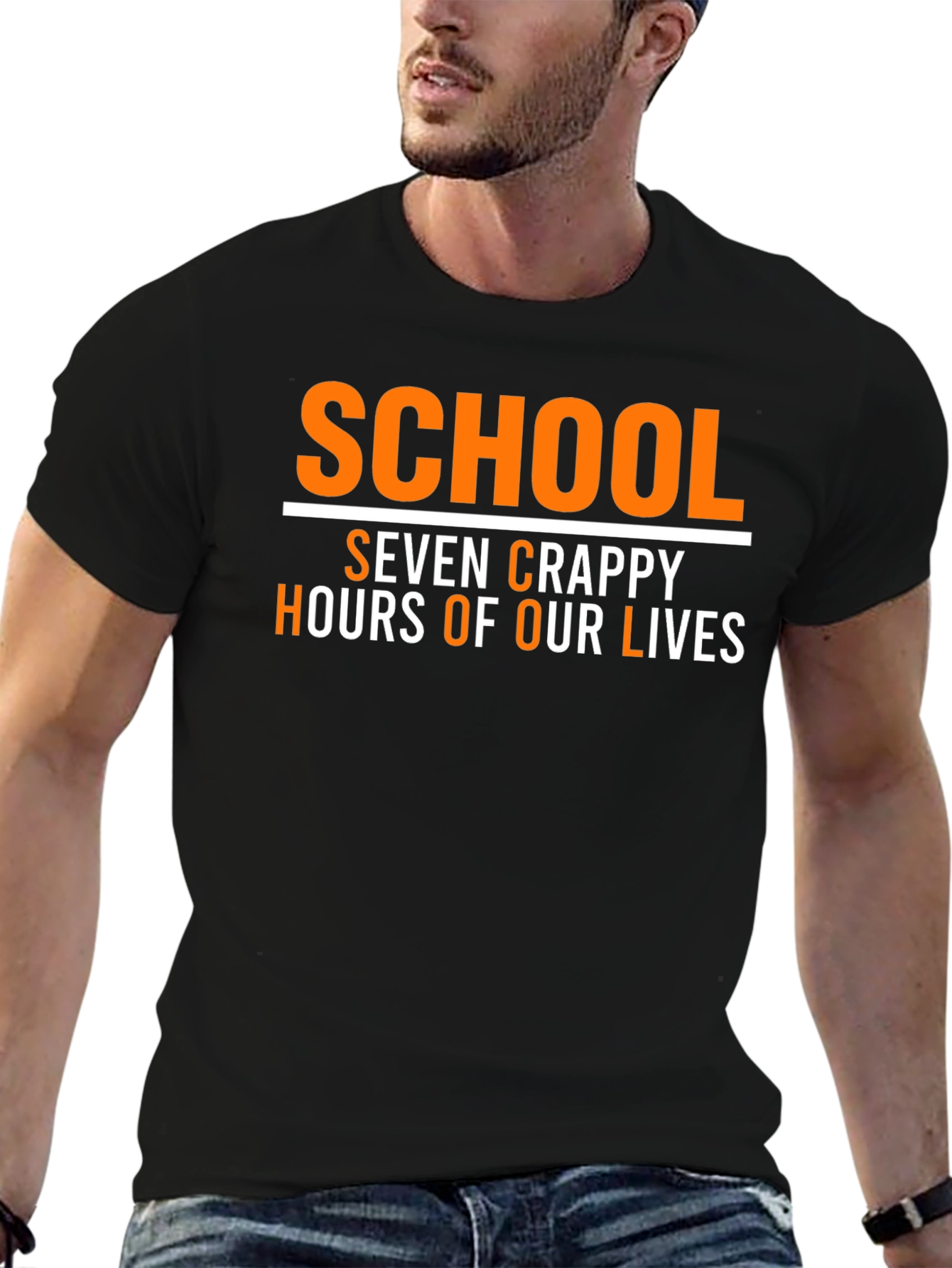 Black School Seven Crappy Hours Funny Graphic Tee view 6