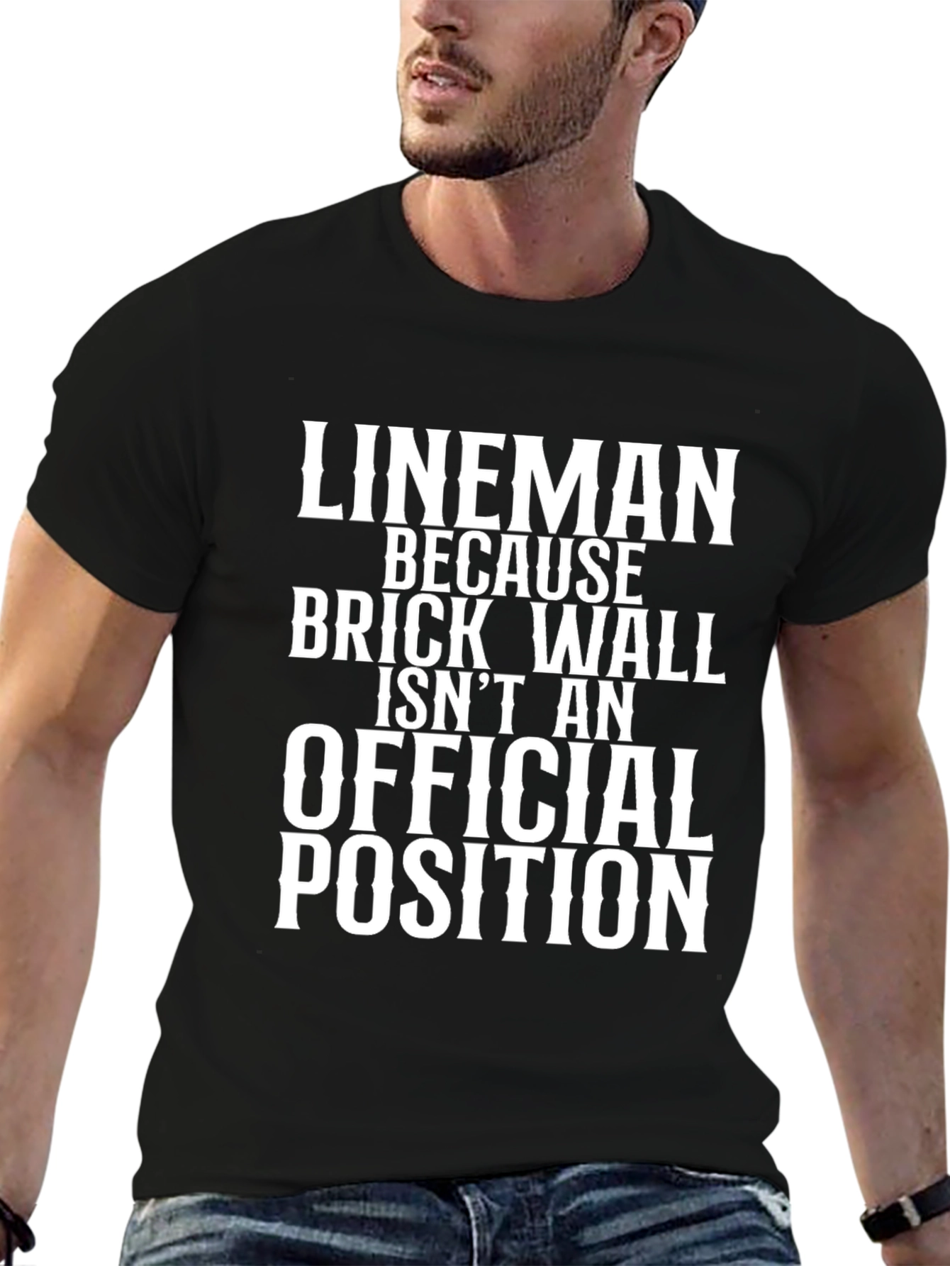 Black Lineman Brick Wall Funny Football T-Shirt view 6