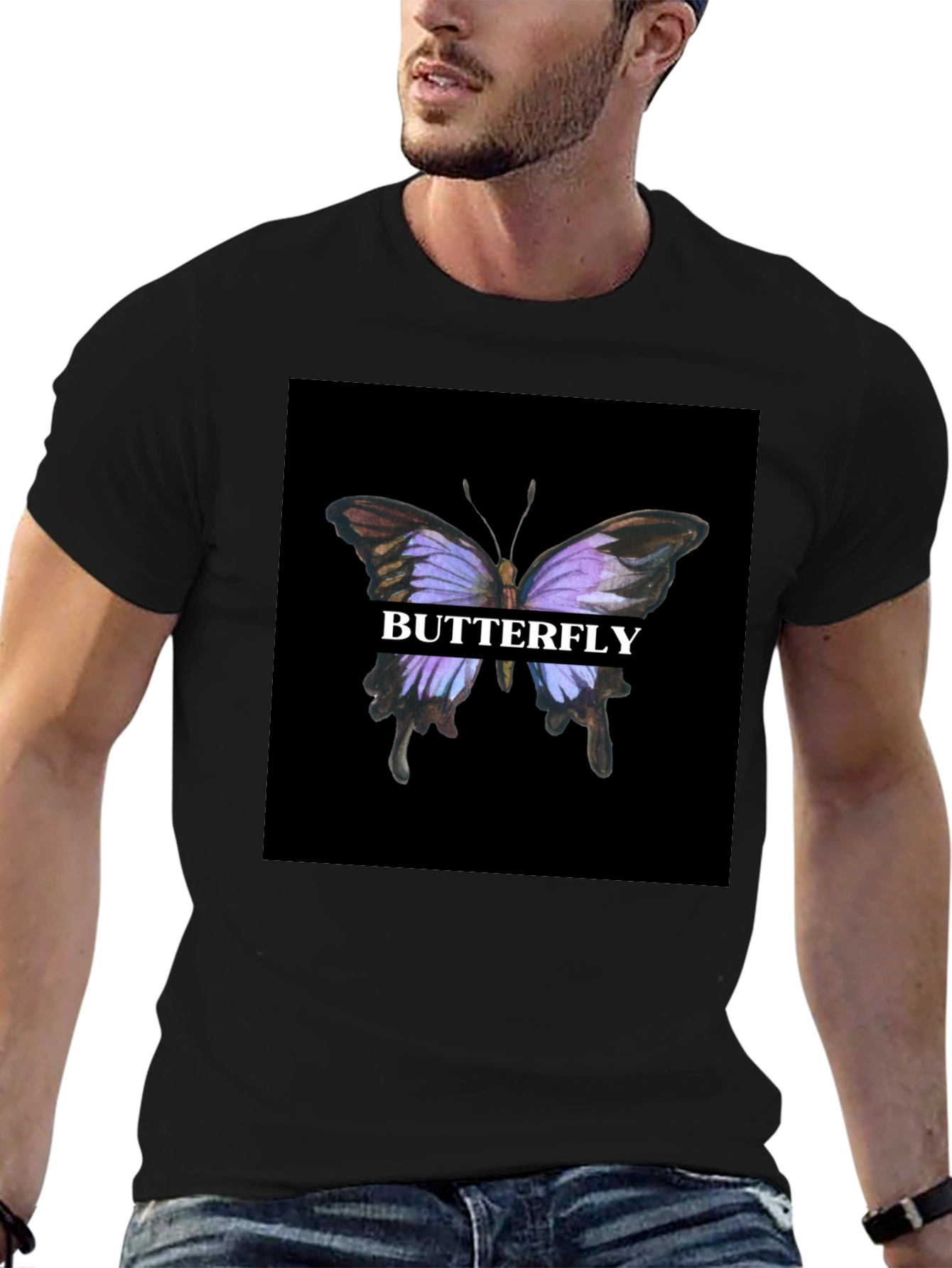Black Butterfly Graphic Print Black T-Shirt view 6