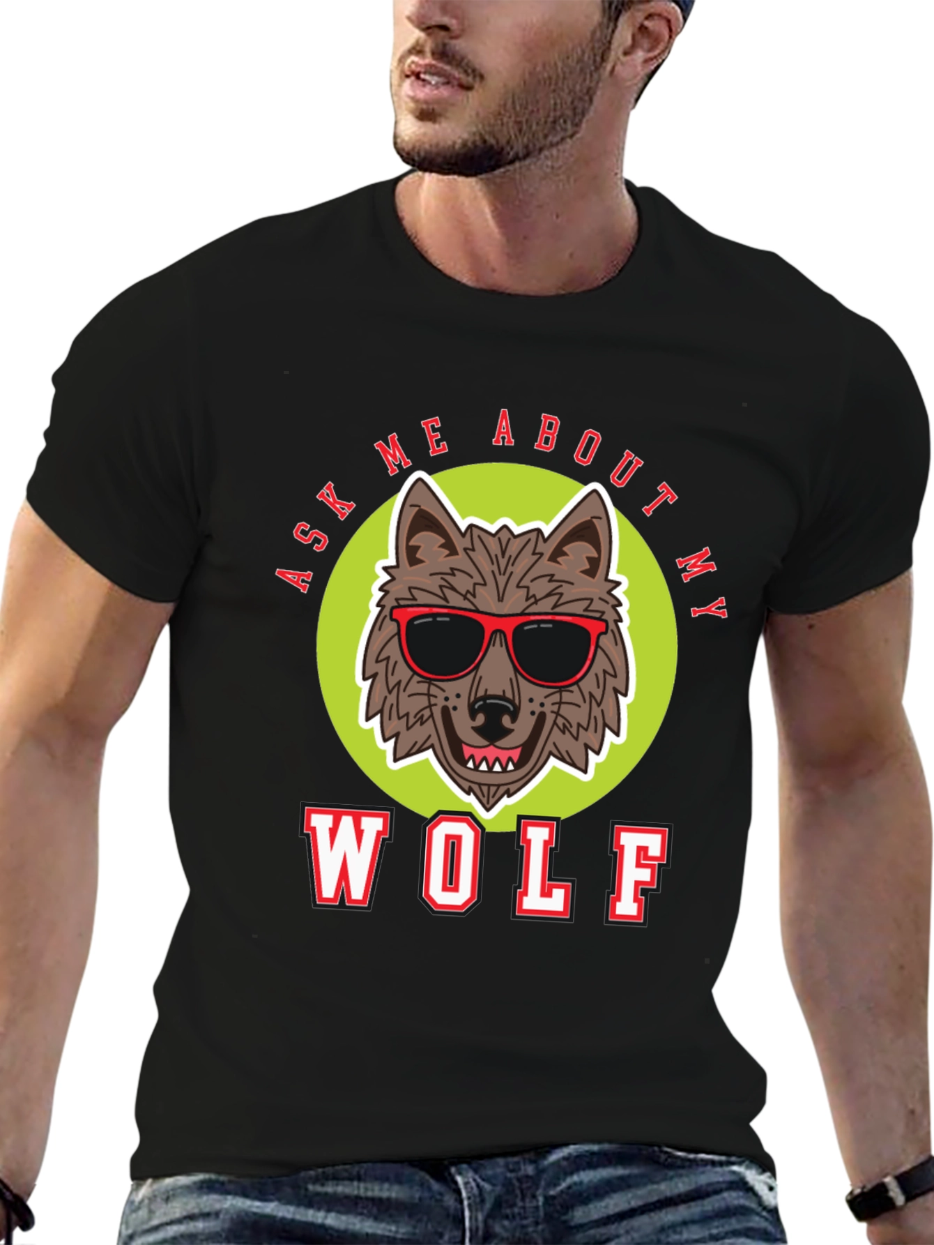 Black Ask Me About My Wolf T-Shirt view 6