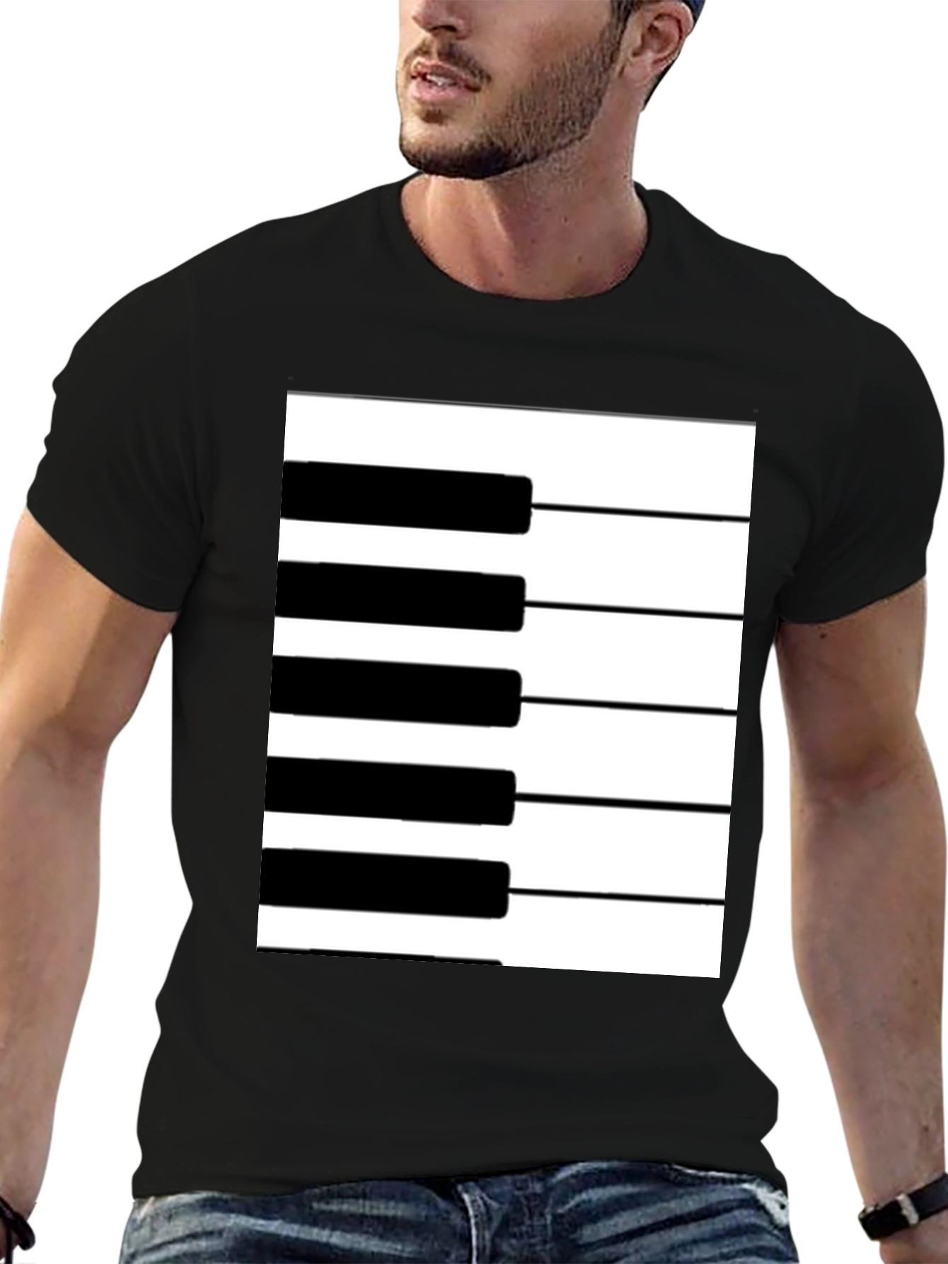 Black Piano Keys Graphic Tee - Black Cotton T-Shirt view 6