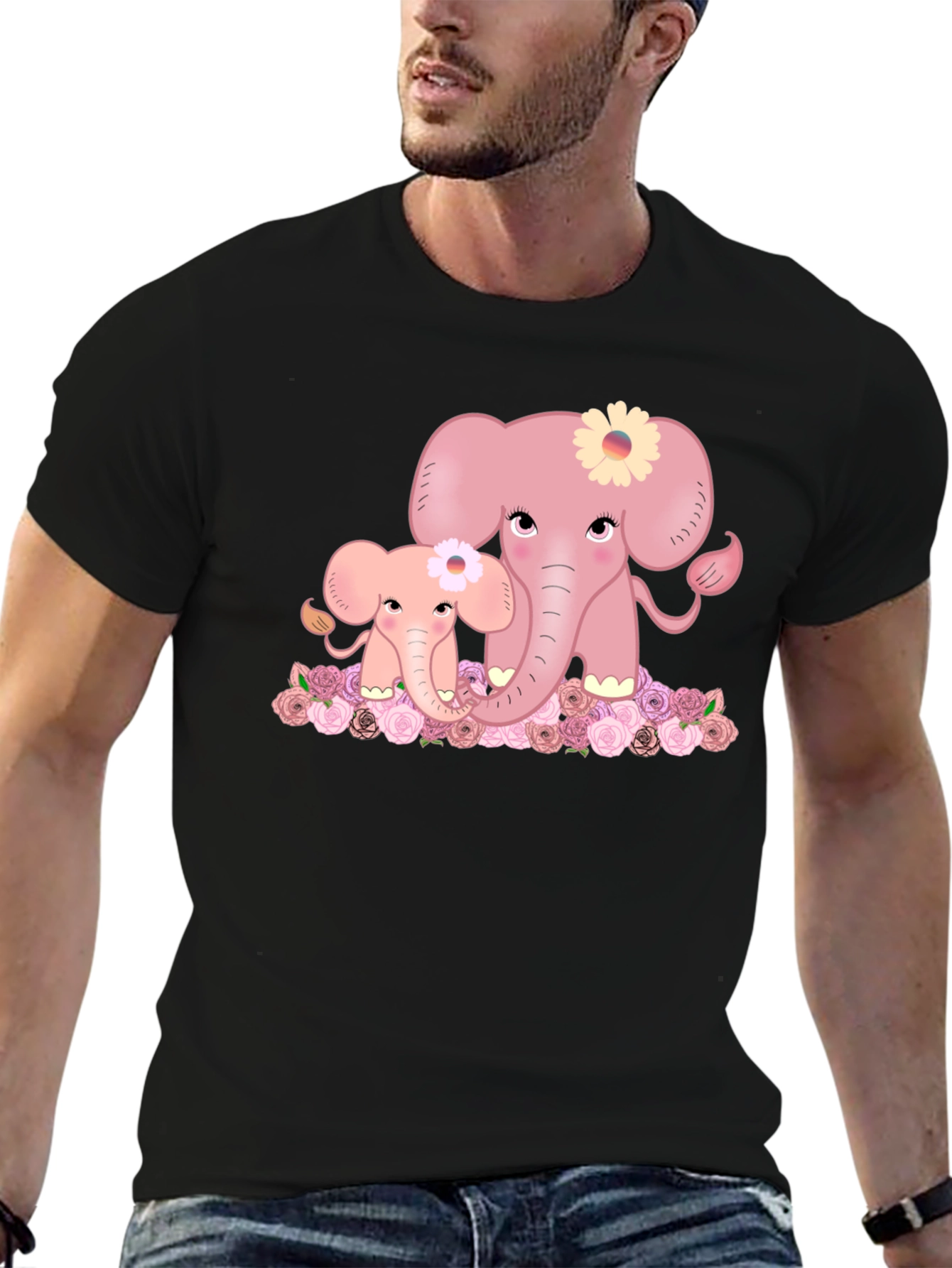 Black Cute Elephant Family Graphic Tee - Black T-Shirt view 6