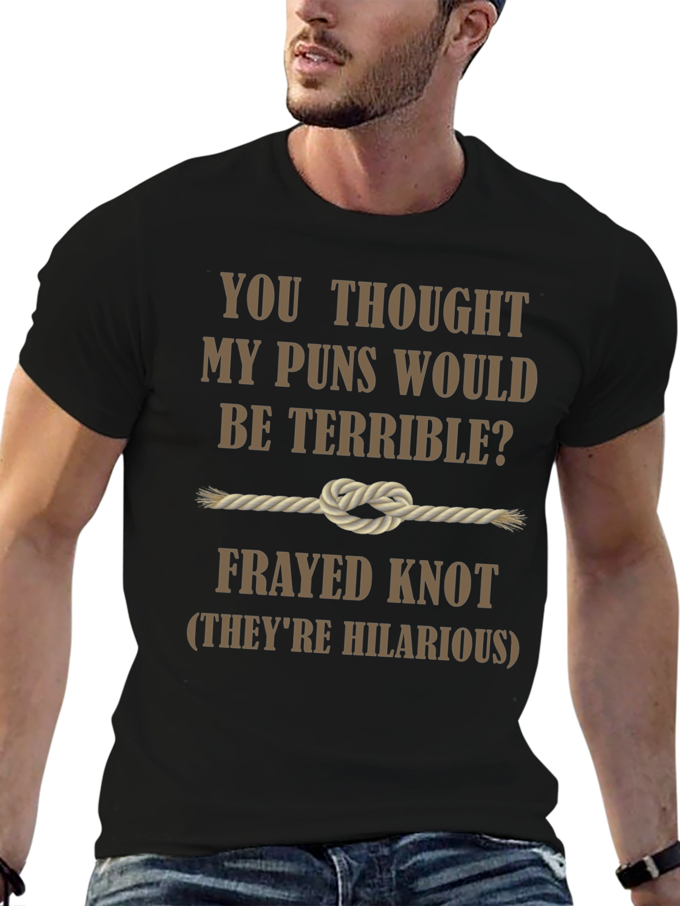 Black Frayed Knot Puns Humor T-Shirt - Funny Pun Lover Gift view 6
