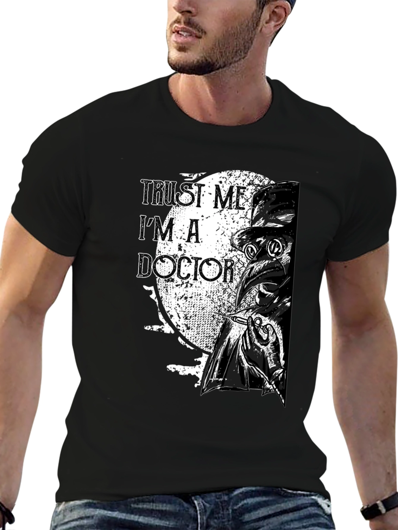 Black Trust Me I'm A Doctor Plague Doctor T-Shirt  view 6
