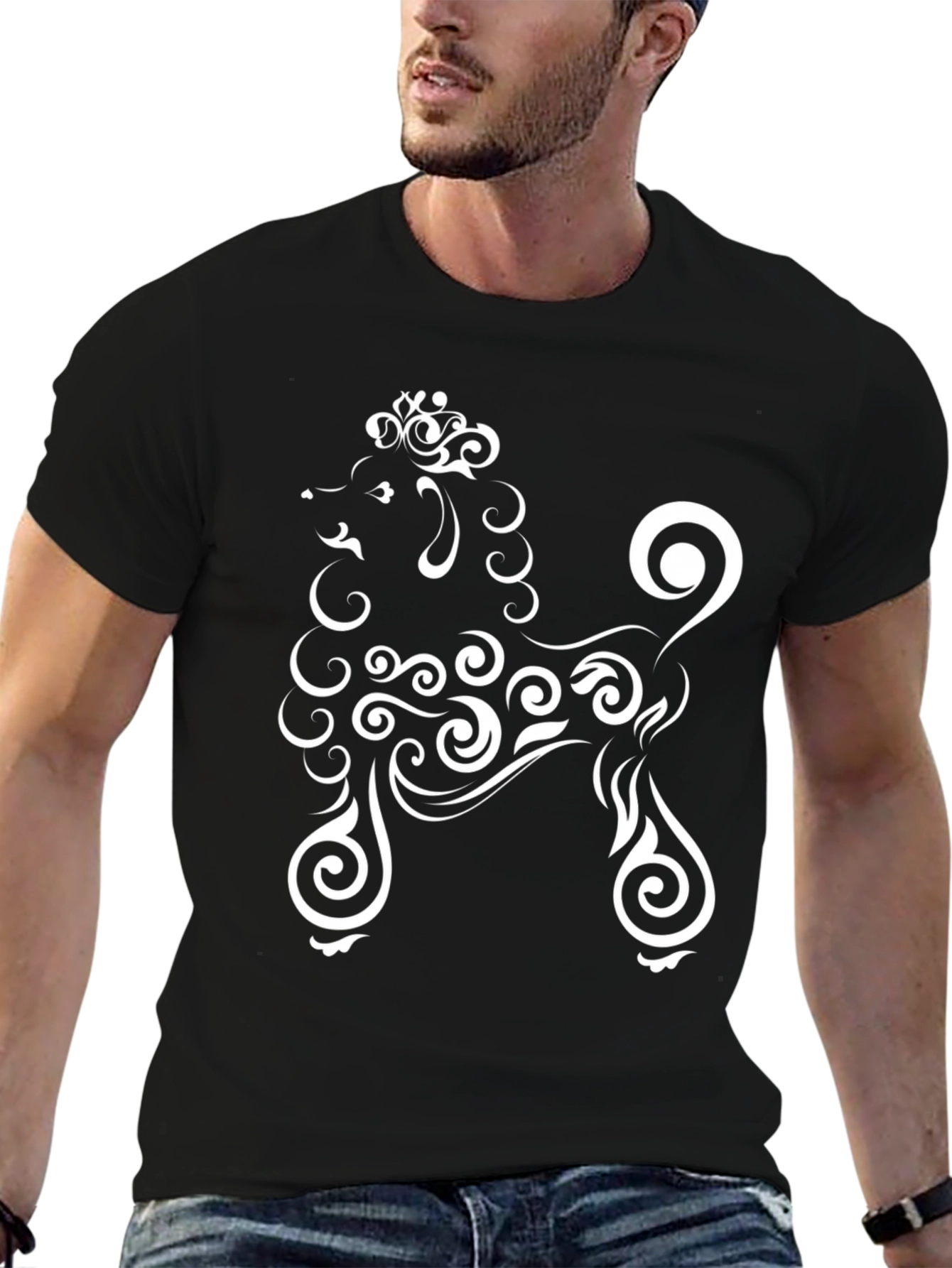 Black Stylish Black T-Shirt with Poodle Design view 6